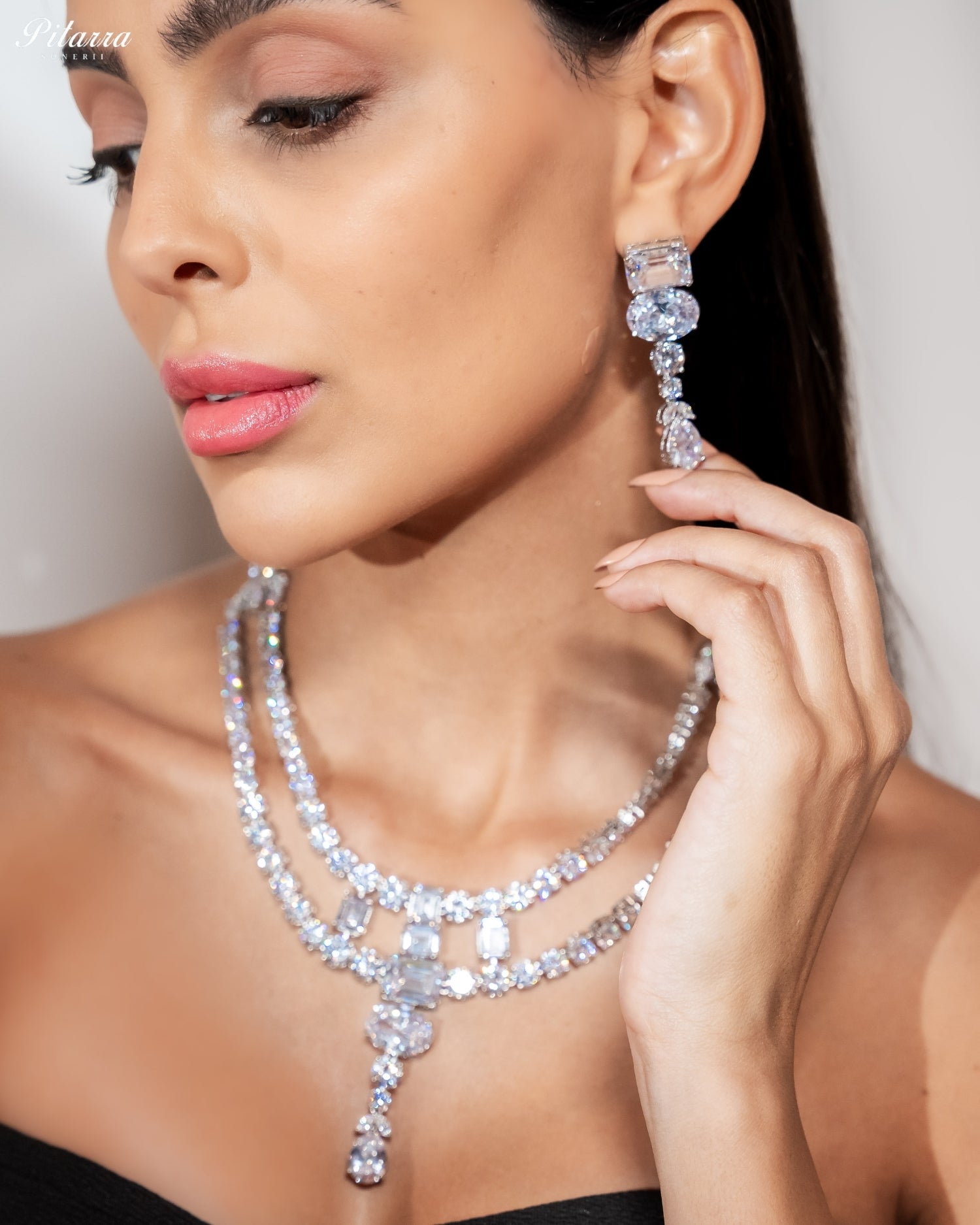 White Diamond Multi-Cut Necklace & Earrings Jewellery Set