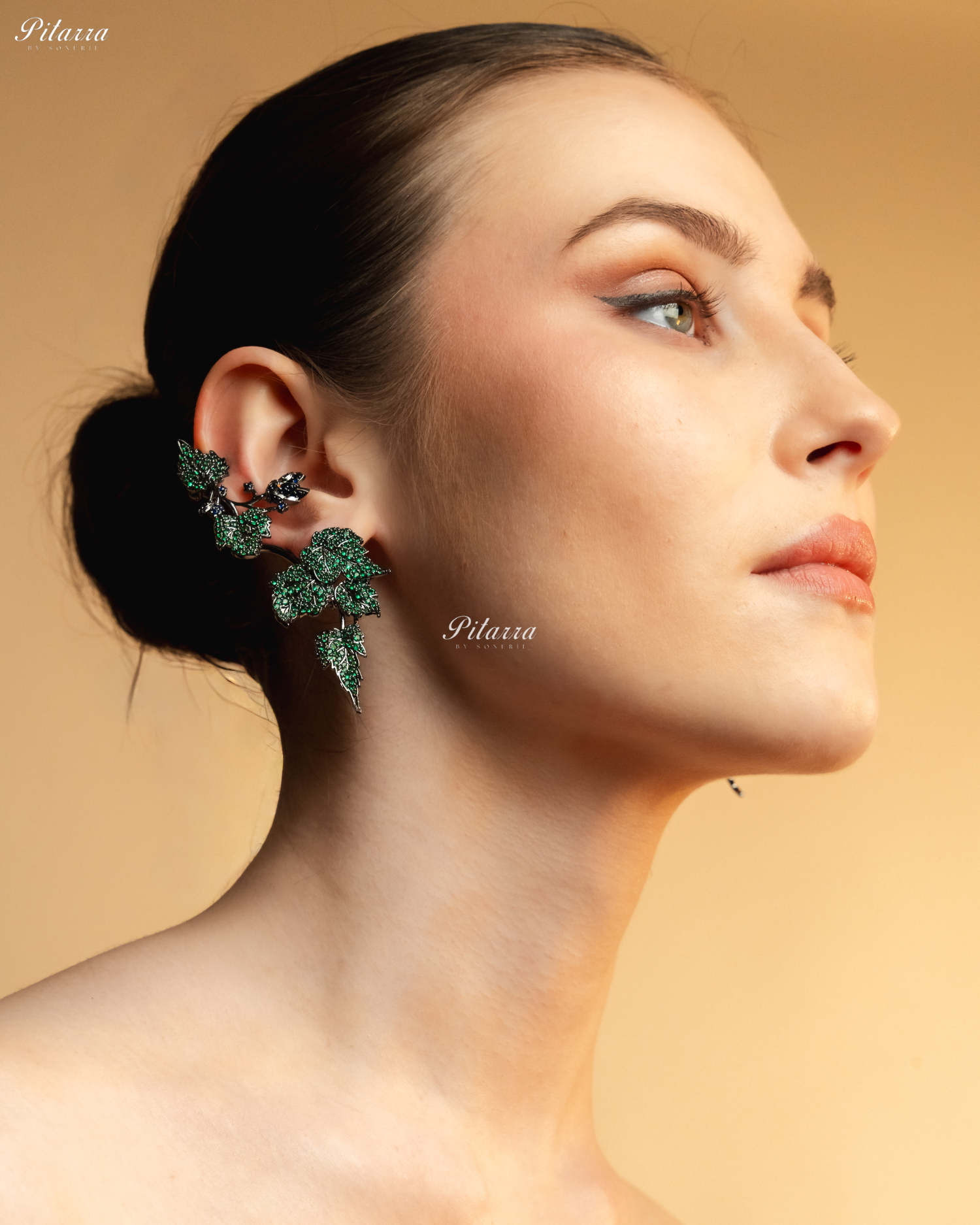 Emerald Unique Leaf Shaped Crystal Earrings