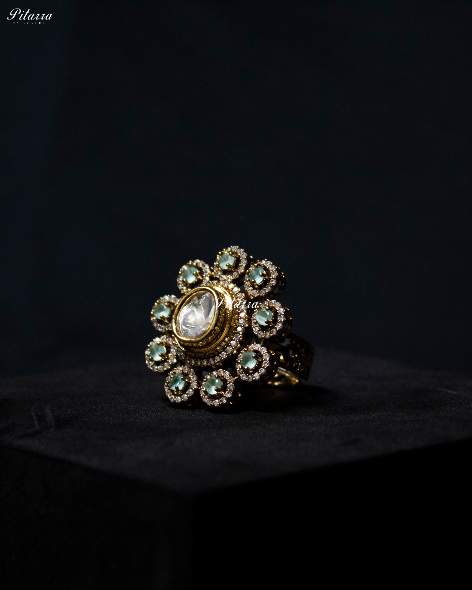 Mint Stone Gold Finish Moissanite Kundan Choker Set