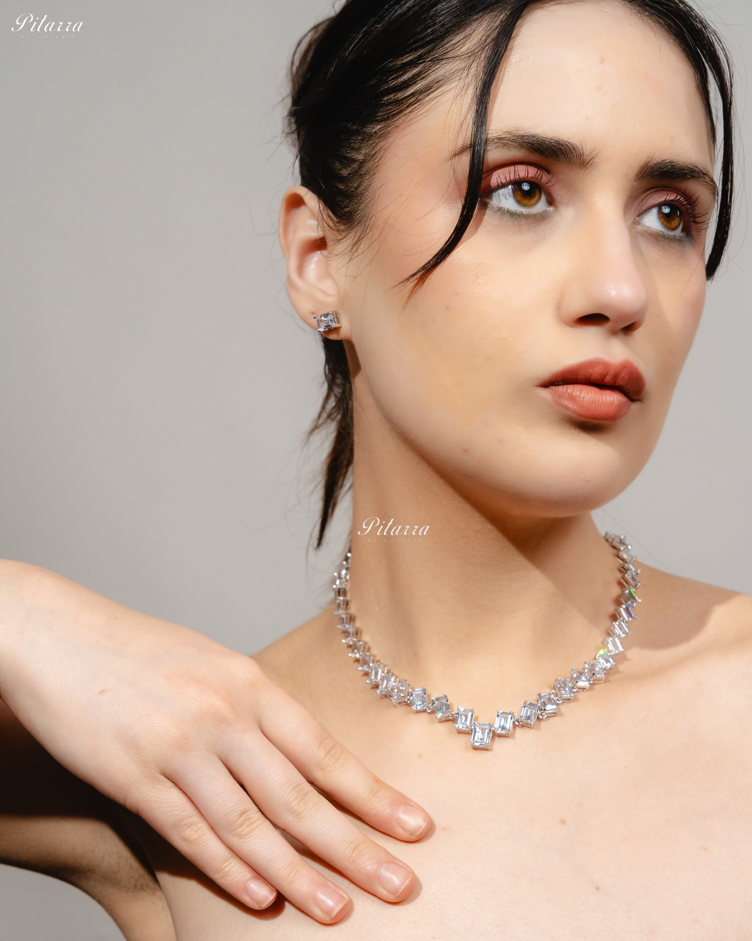 Small White Square Crystal CZ Necklace Set