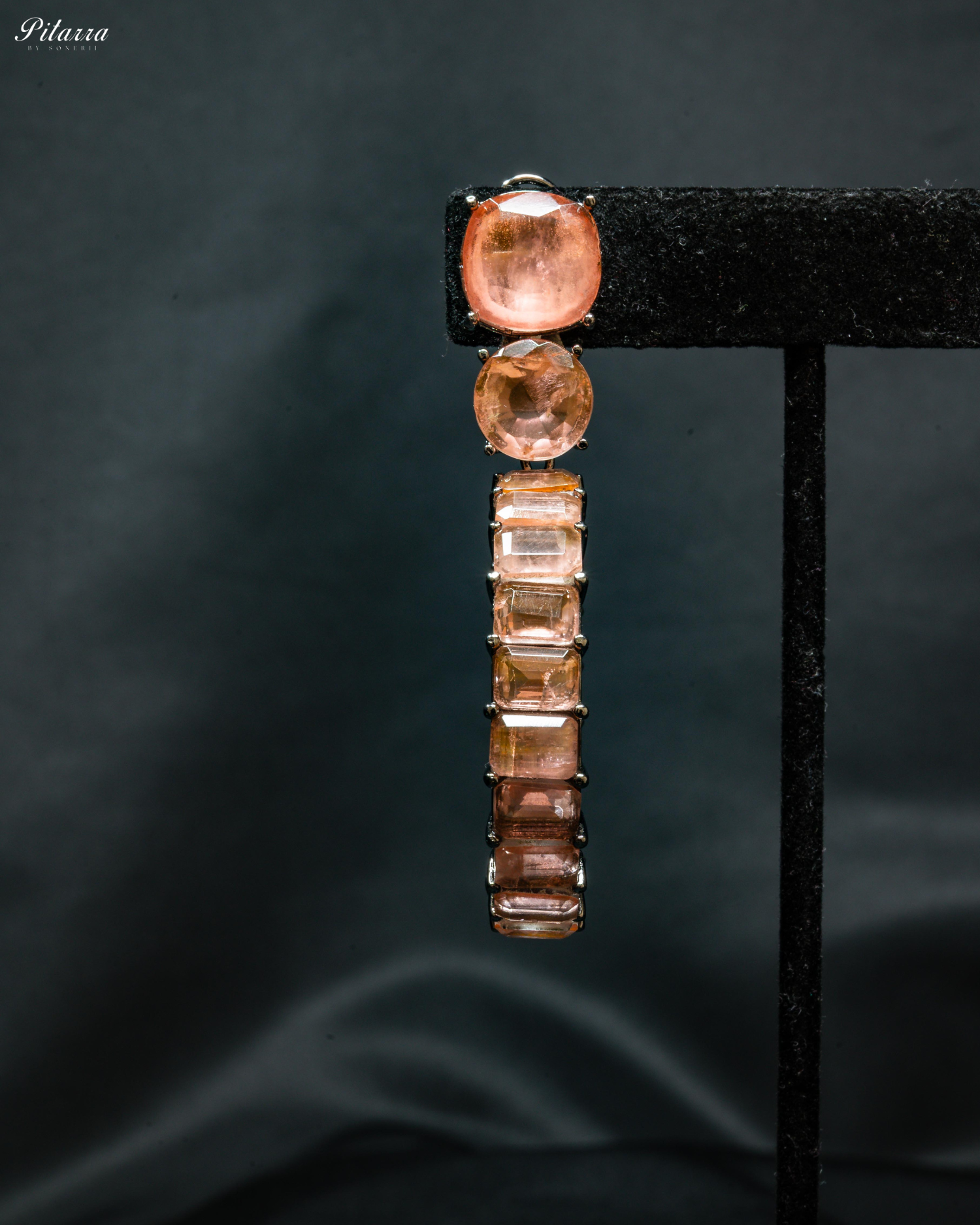 Peach Circular Crystal Statement Dangle Earrings