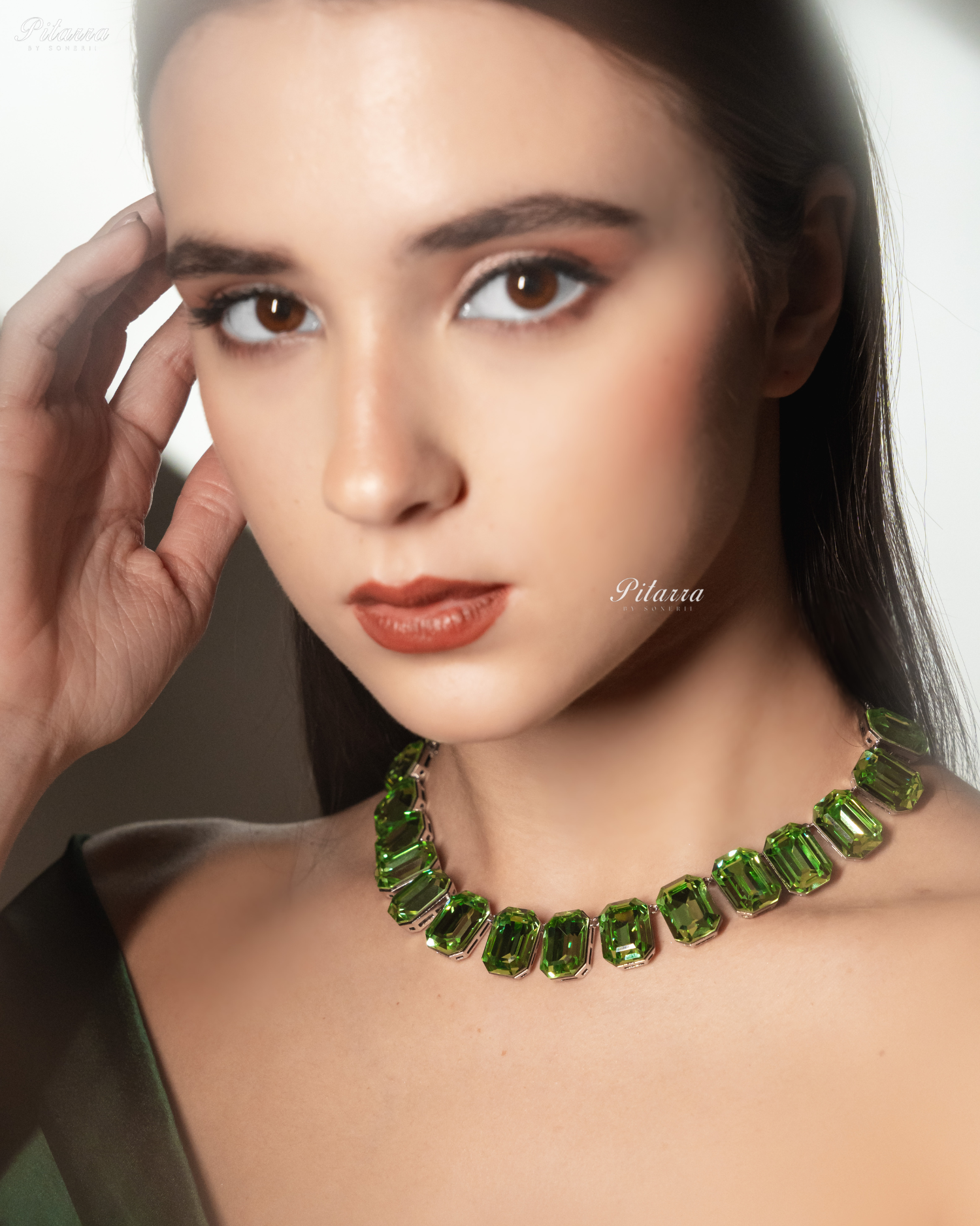 Octagon Cut Green Oversized Crystal Statement Necklace