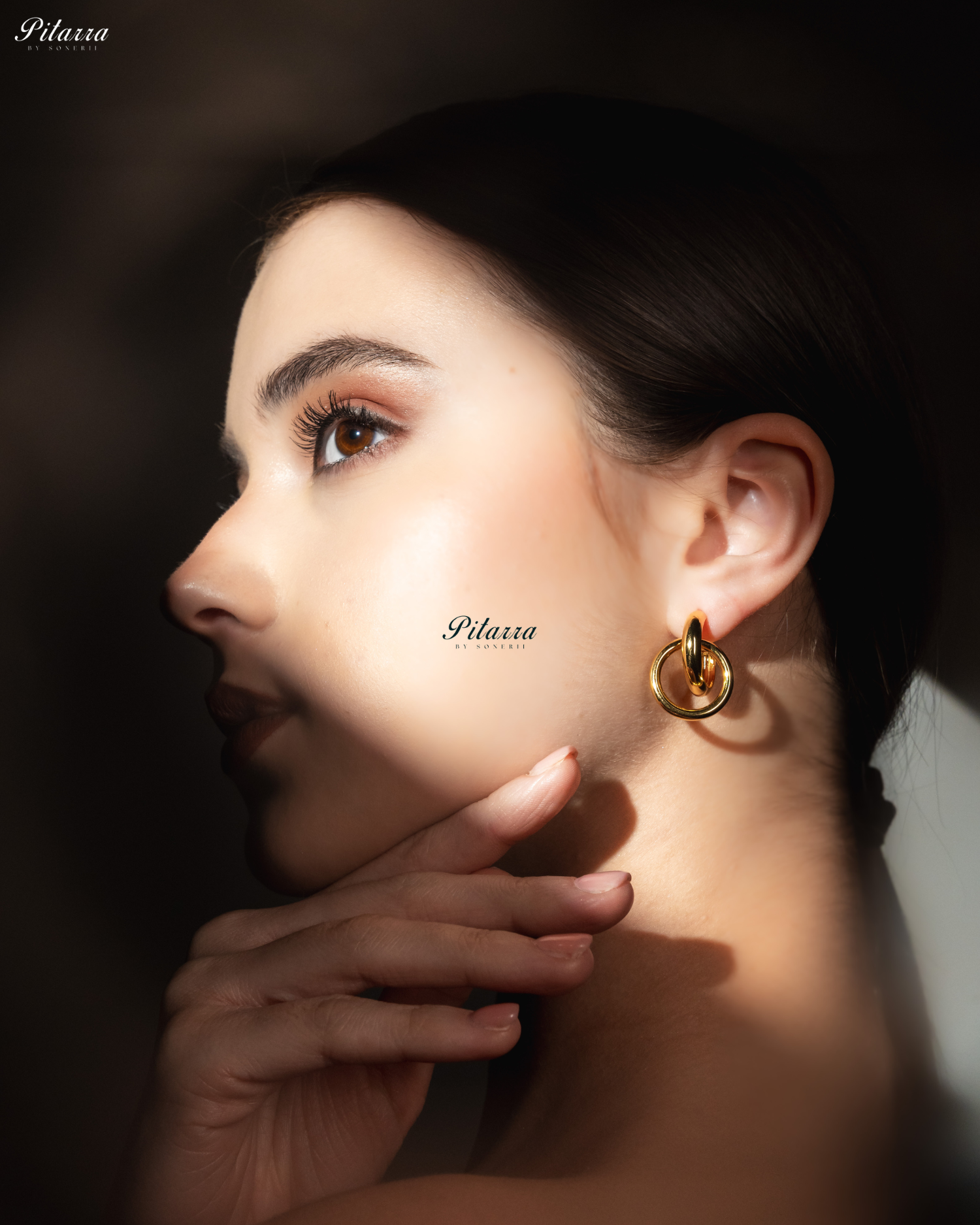 Gold Tone Interlocking Crystal Hoops Earrings