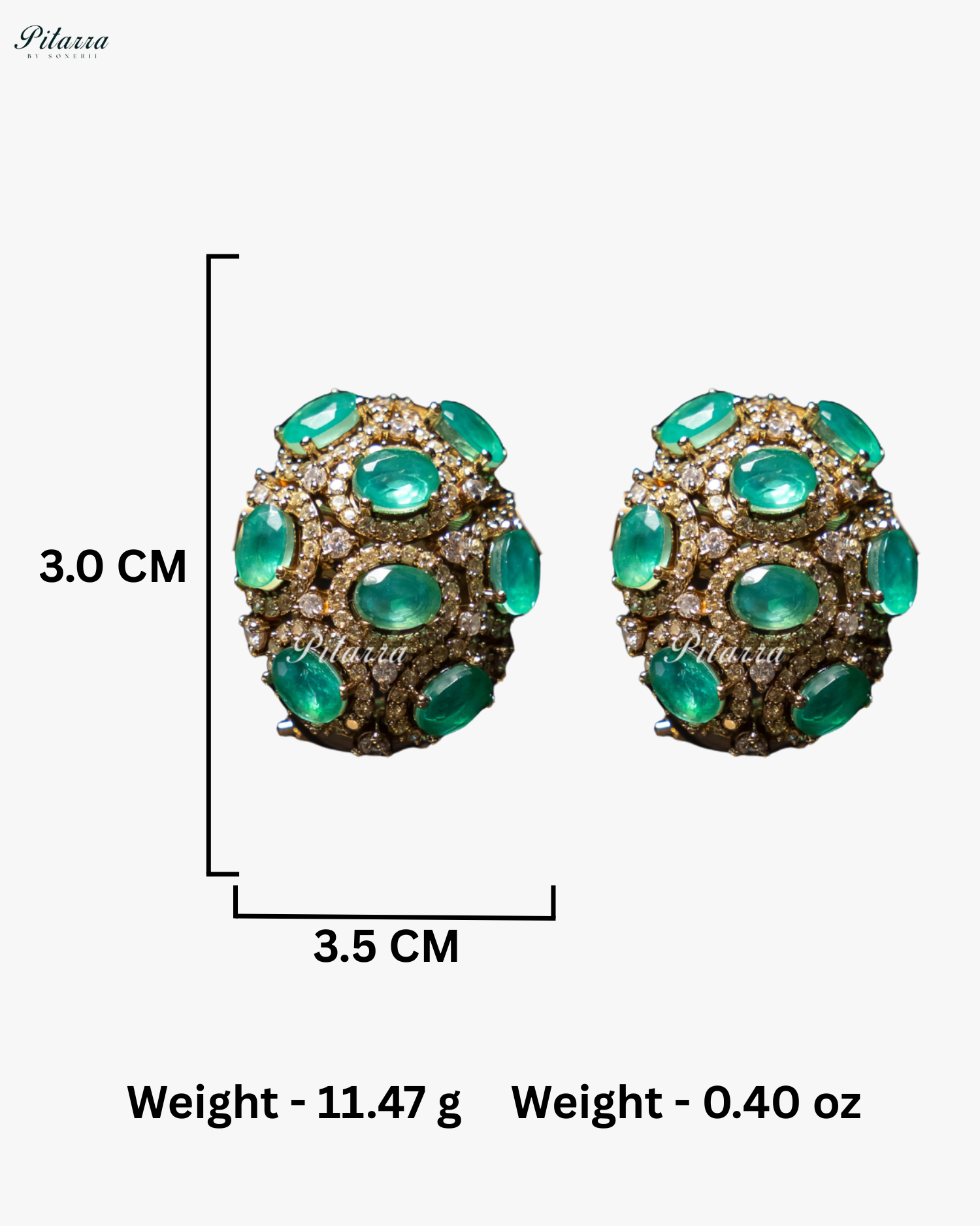 Emerald Stone Golden Crystal Stud Earrings
