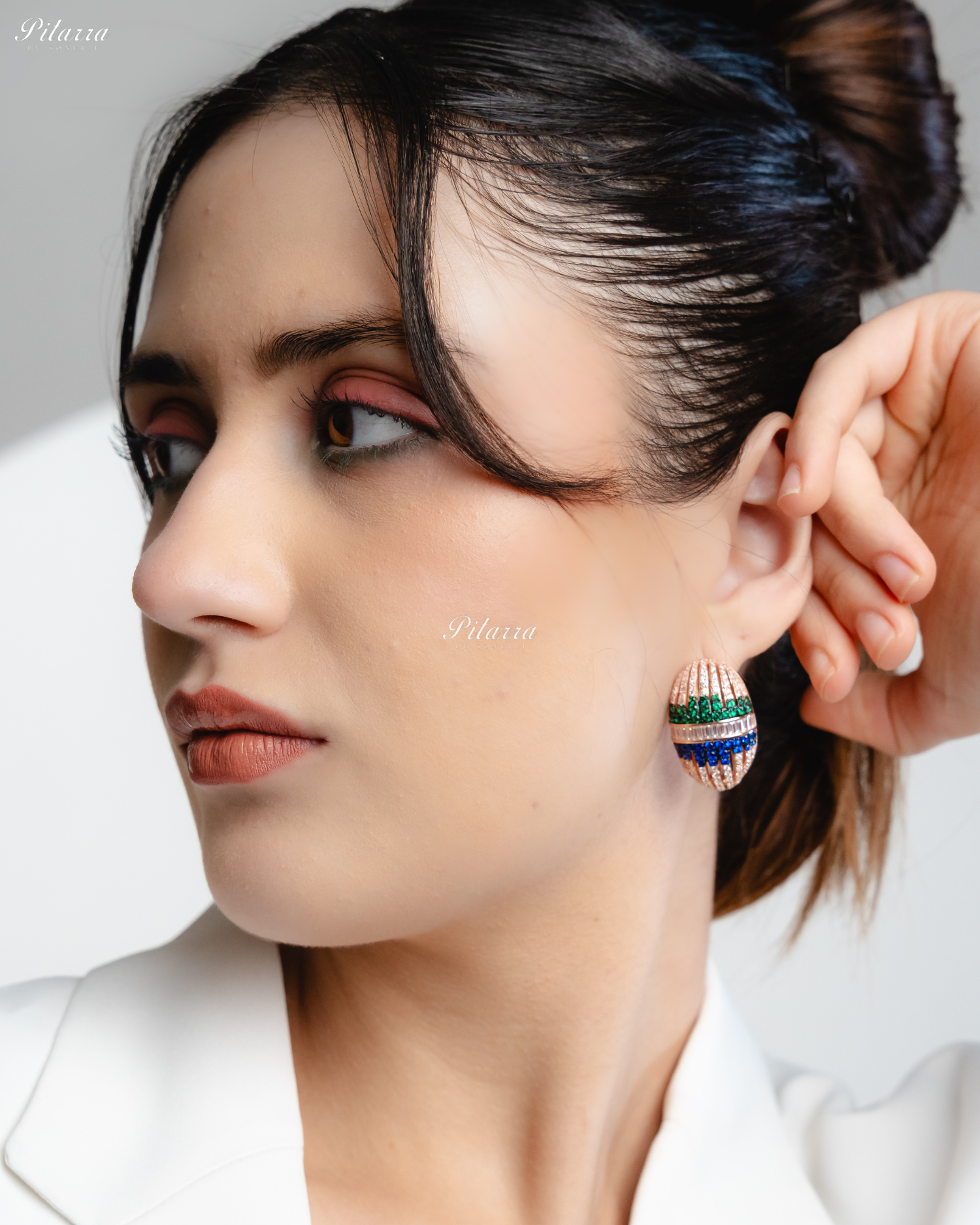 Oval Shaped Golden Pattern 92.5 Silver Stud Earrings
