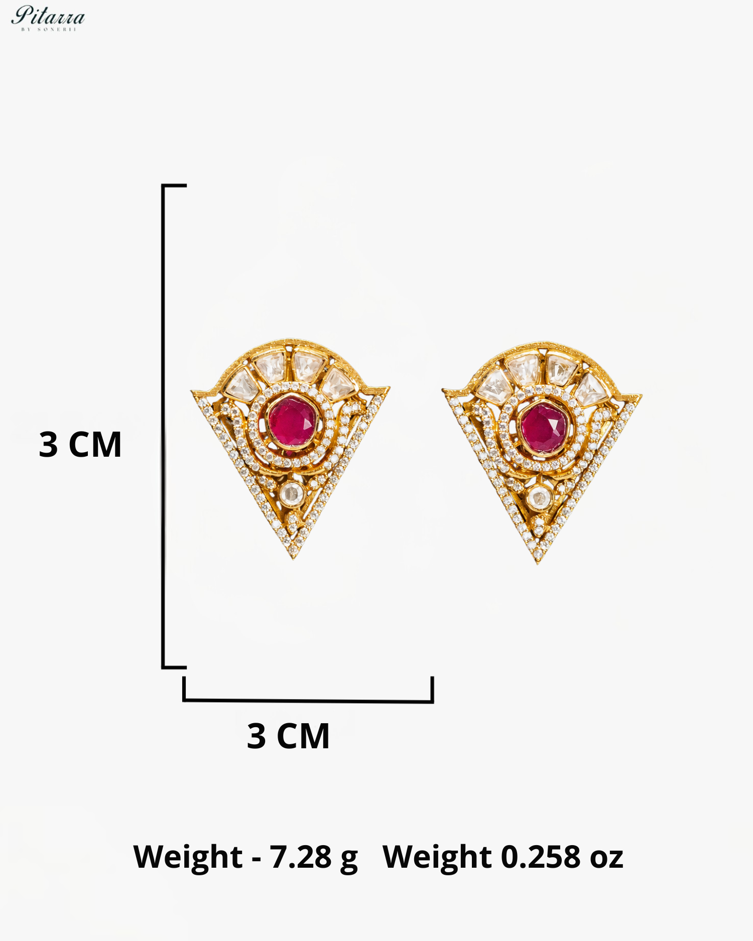 Geometric Triangular Ruby & Uncut Kundan Long Pendant Chain Set