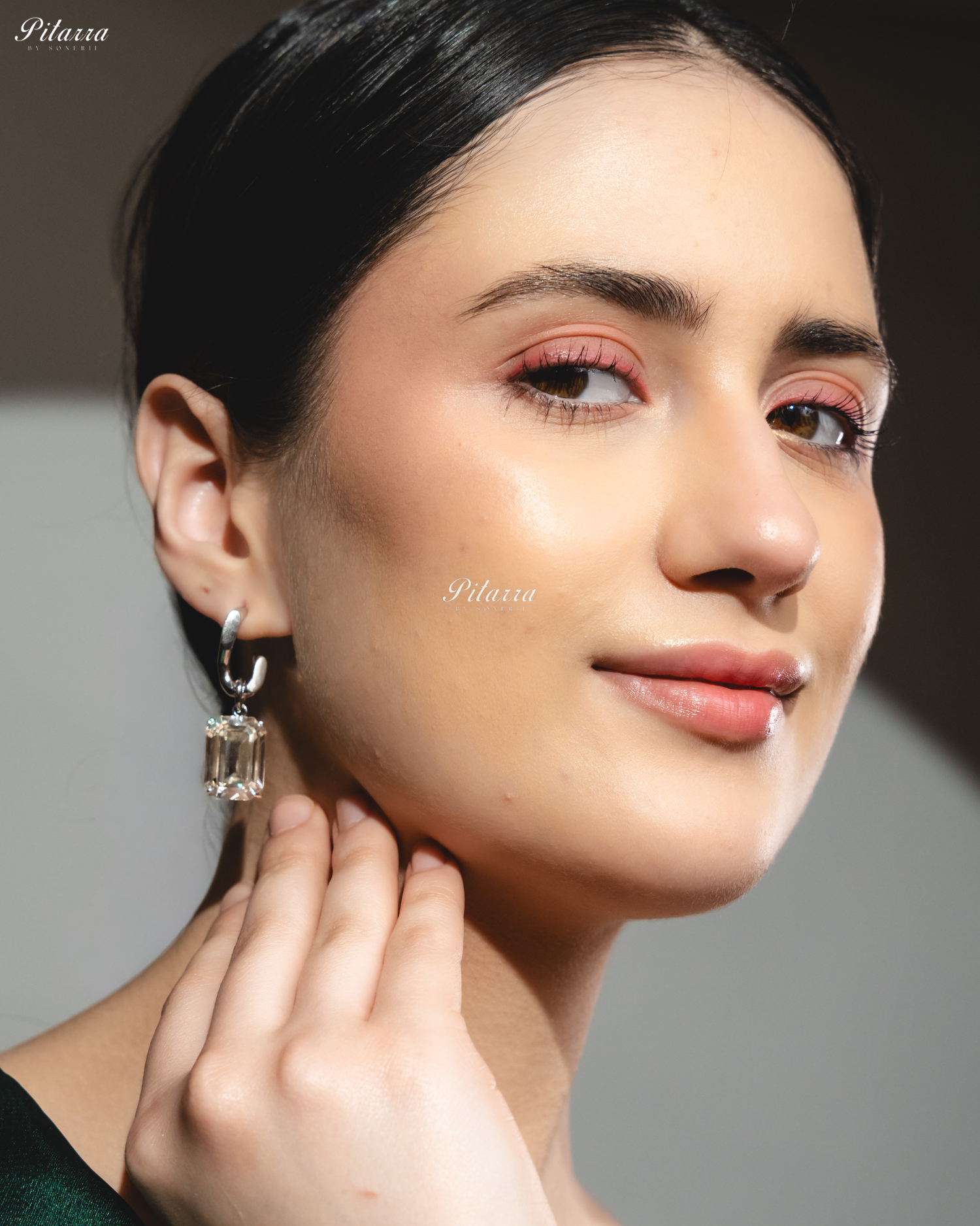White Stone Rectangular Zircon Silver Crystal Earrings