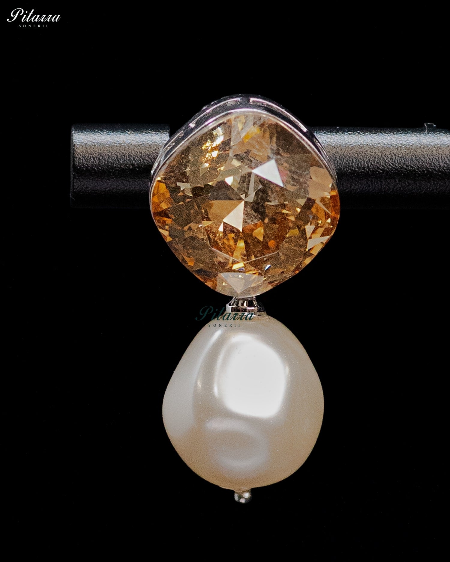 Golden Amber Crystal Pearl Drop Earrings