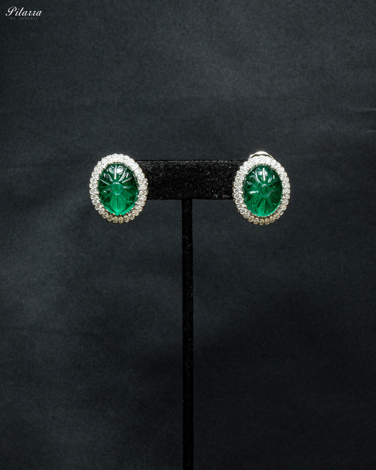 Emerald Stone CZ Silver Crystal Necklace Set