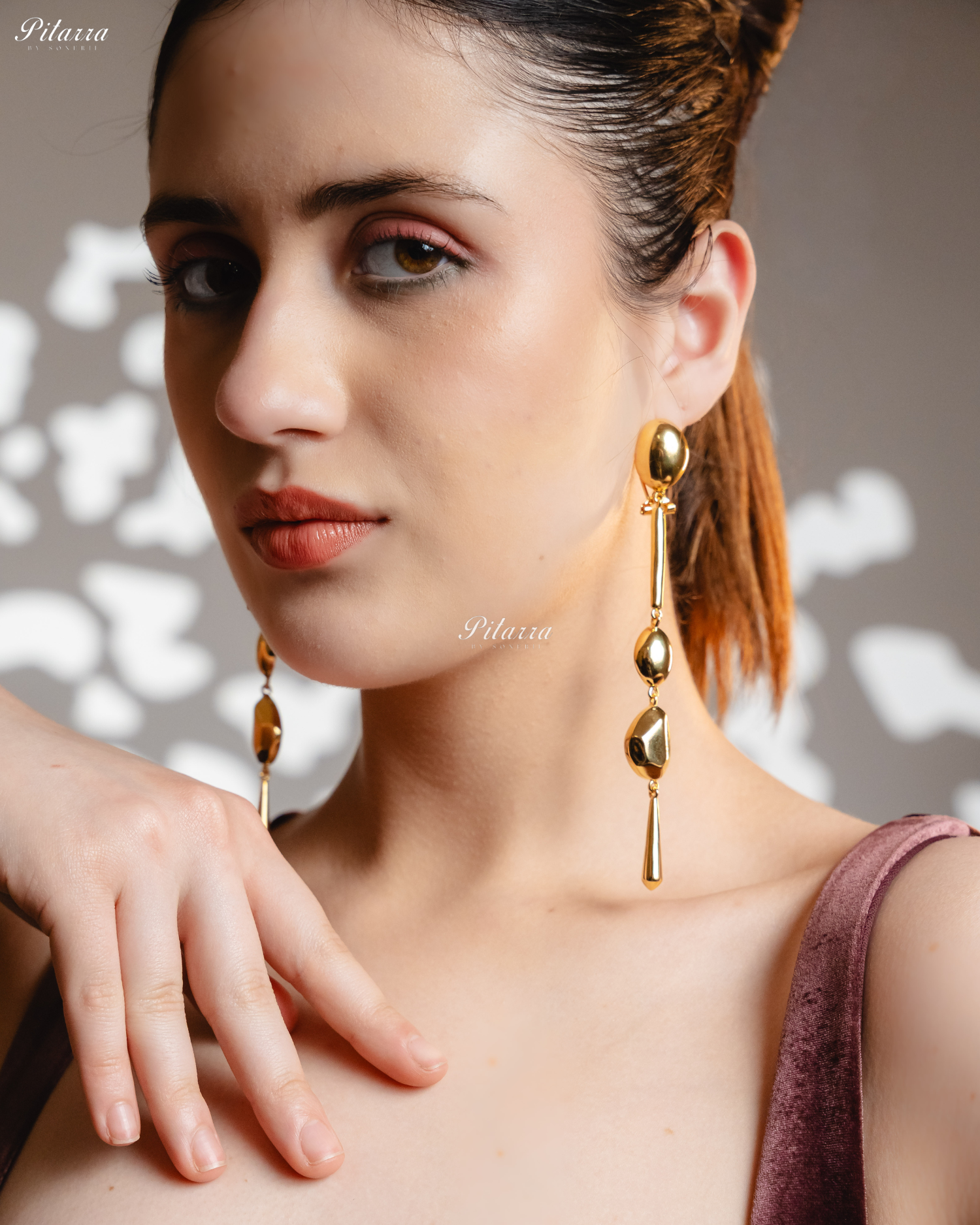 Gold Plated Long Statement Drop Earrings