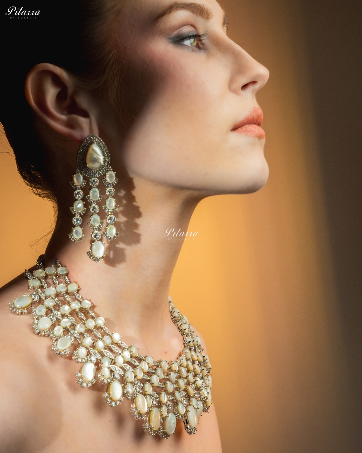 White Stone Silver Multi Layer CZ Necklace Set