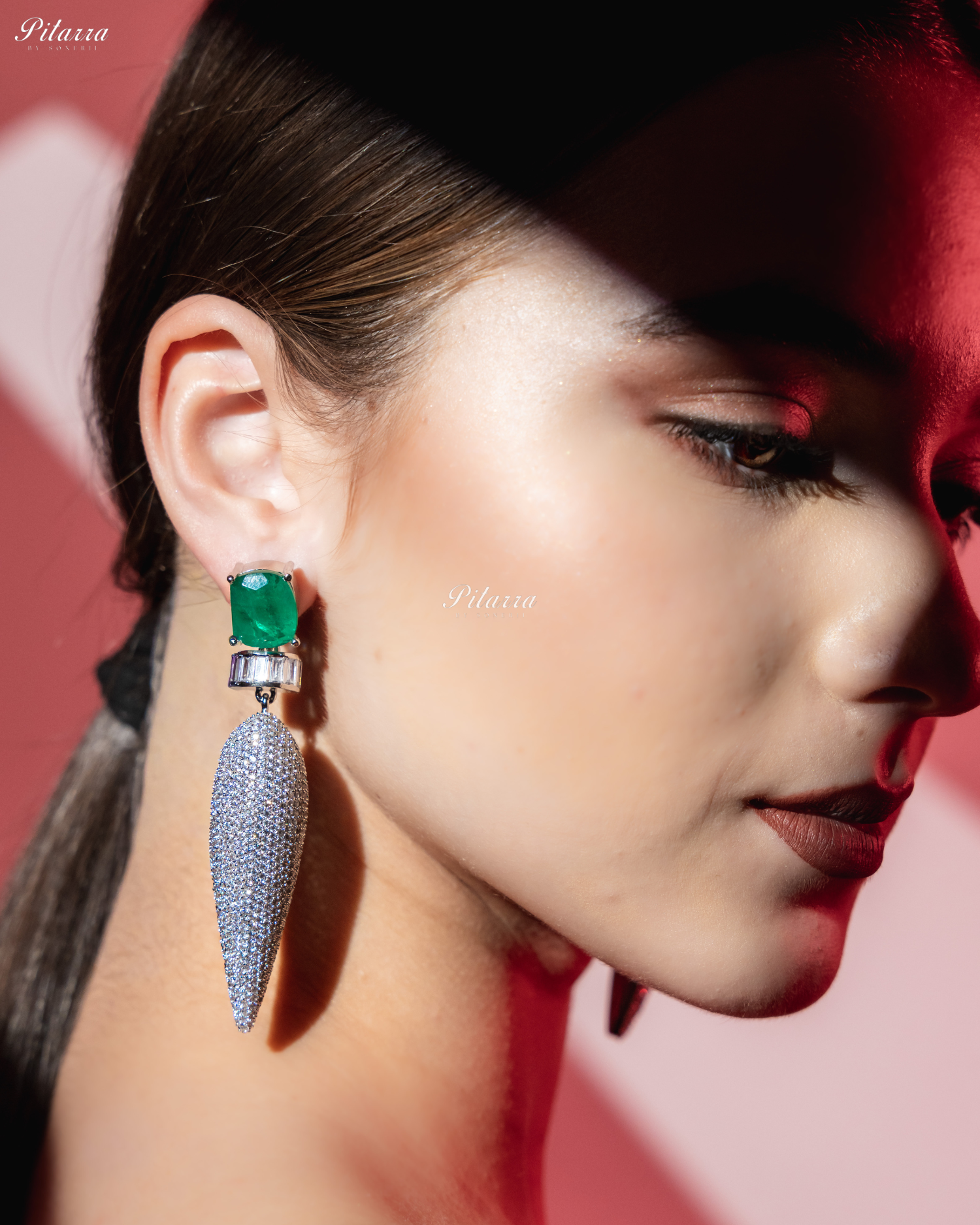 Green Stone Shiny Teardrop Doublet Dangler Earrings