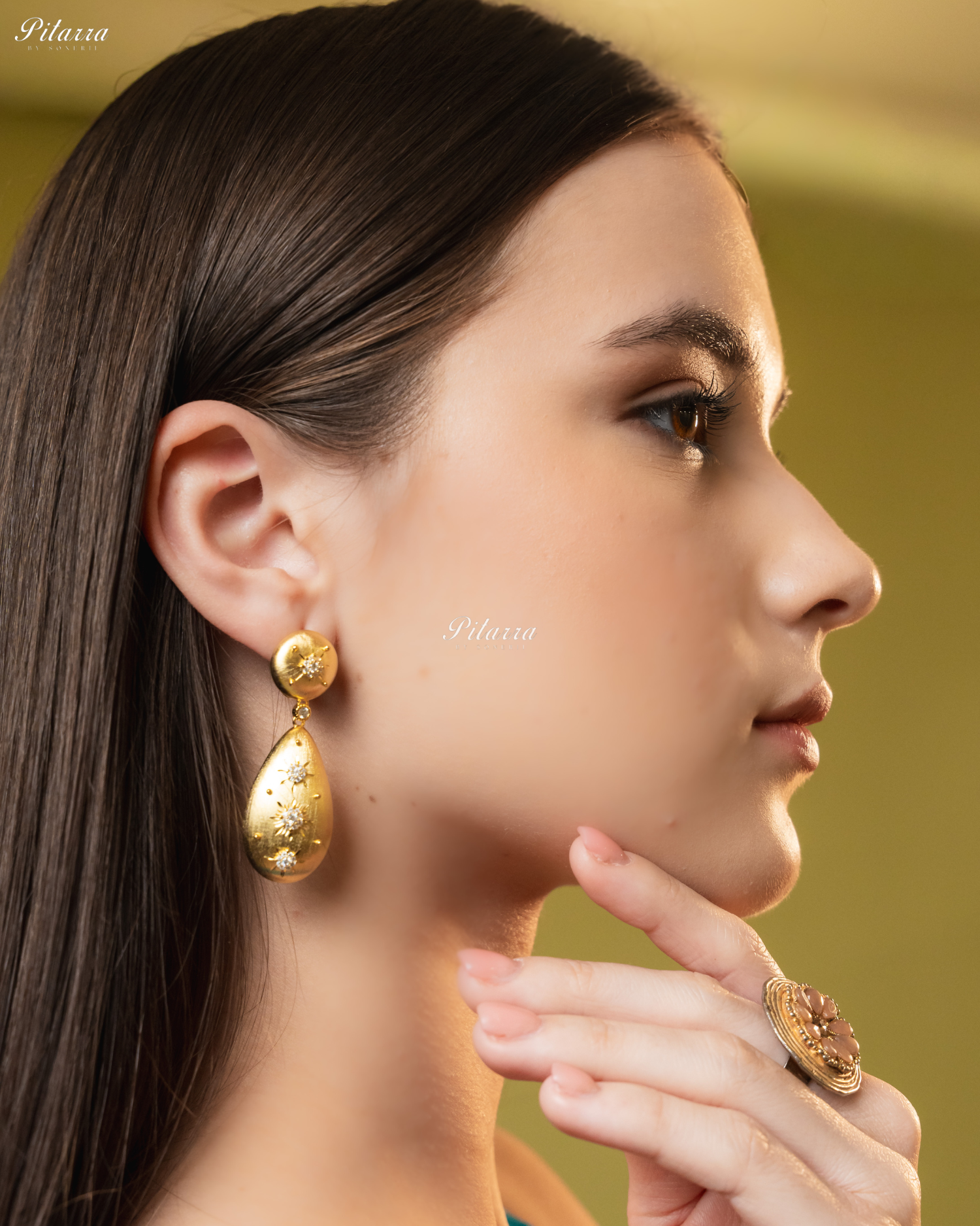 Star Motifs Textured Golden 92.5 Silver Dangler Earrings