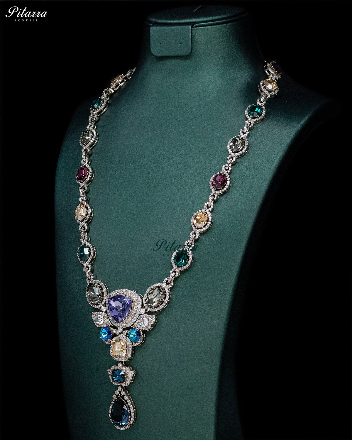 Blue Multicolor Crystal Pendant Necklace Set