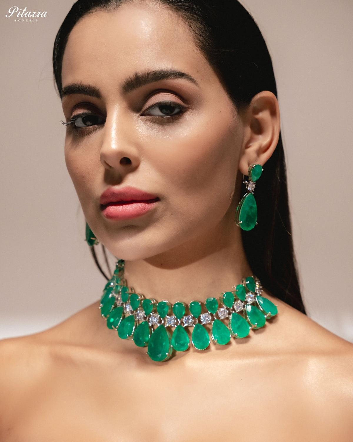 Mint Green Crystal Statement Choker Necklace Set