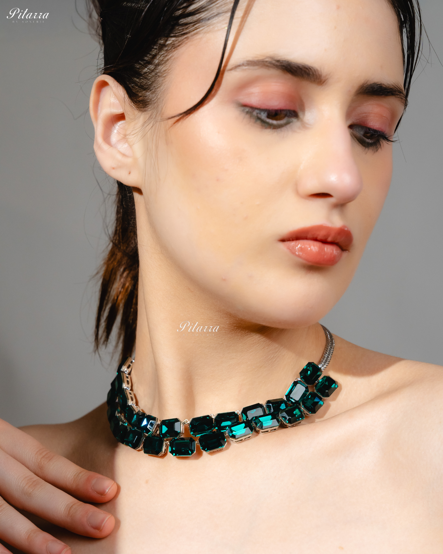 Octagon Cut Two Layer Emerald Oversized Crystal Necklace