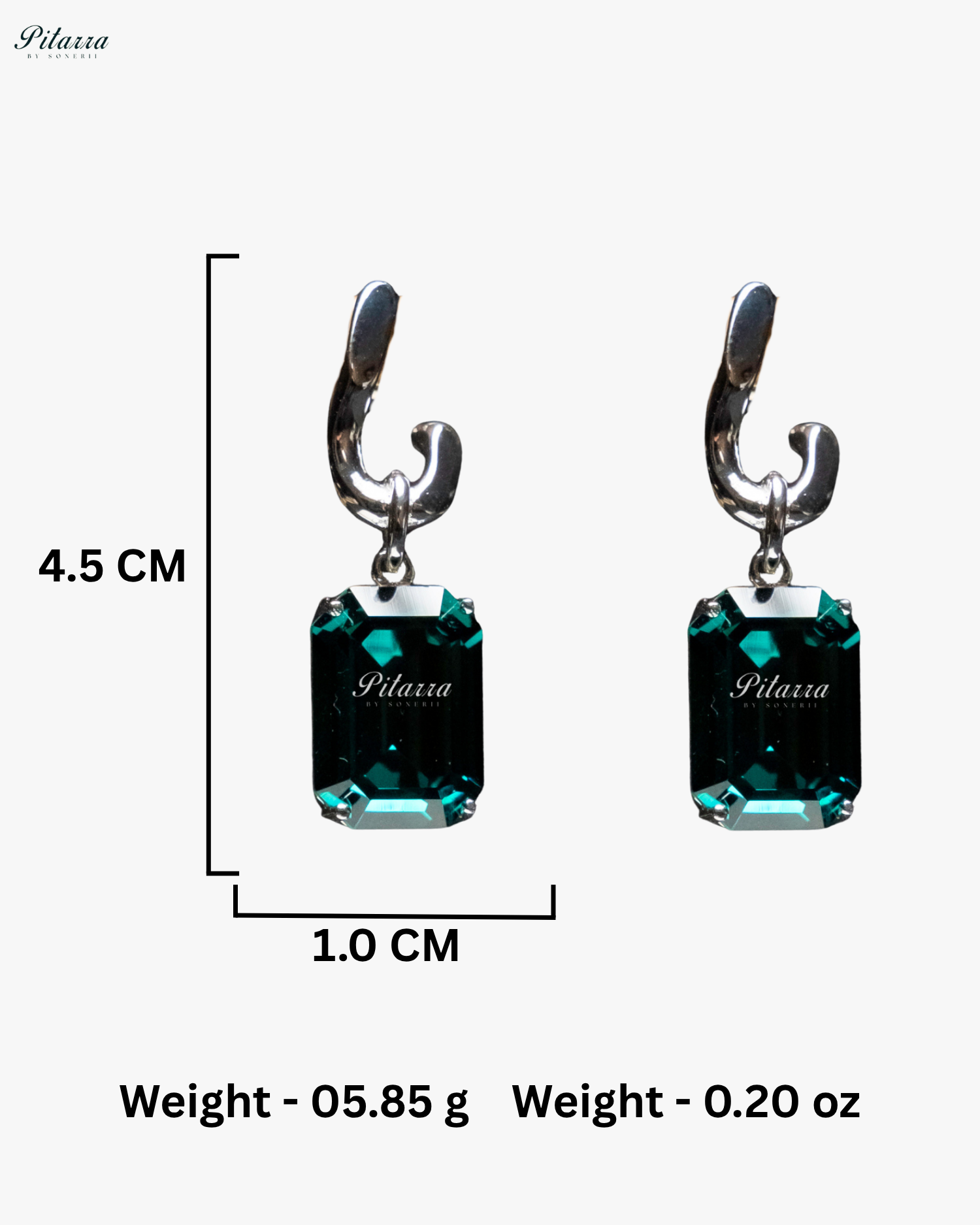 Emerald Stone Rectangular Zircon Silver Crystal Earrings
