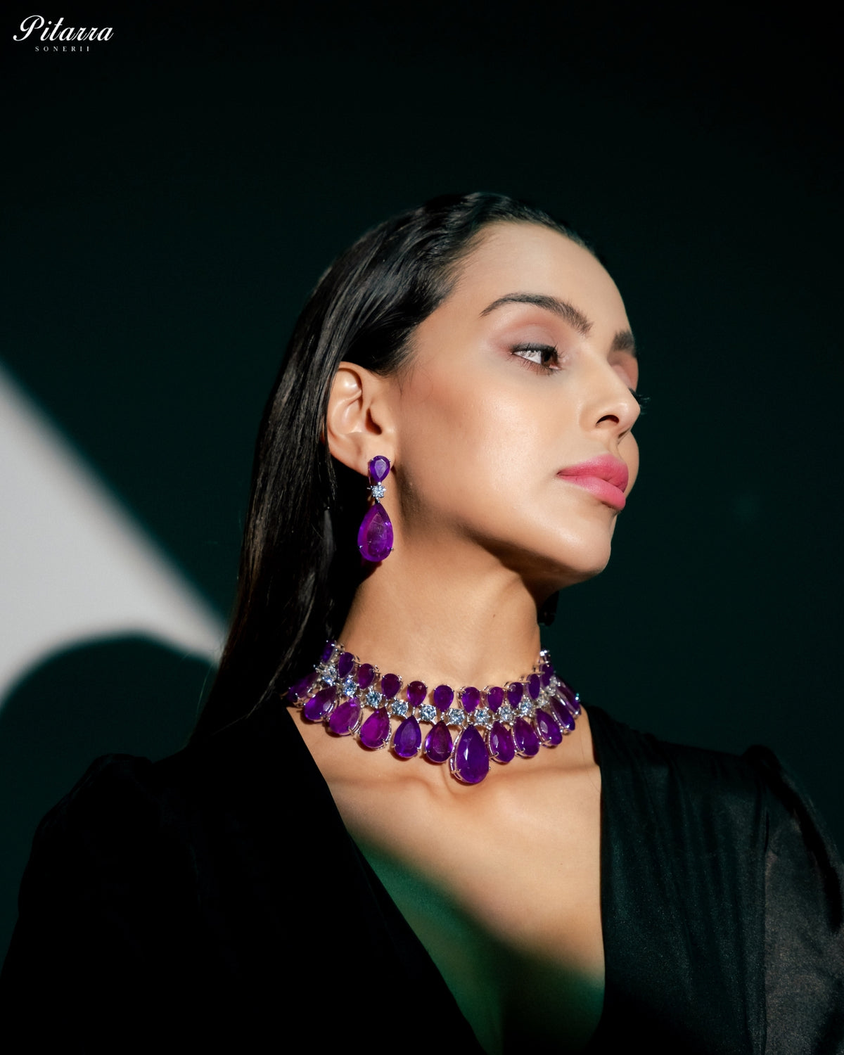 Amethyst Purple Crystal Statement Choker Necklace Set