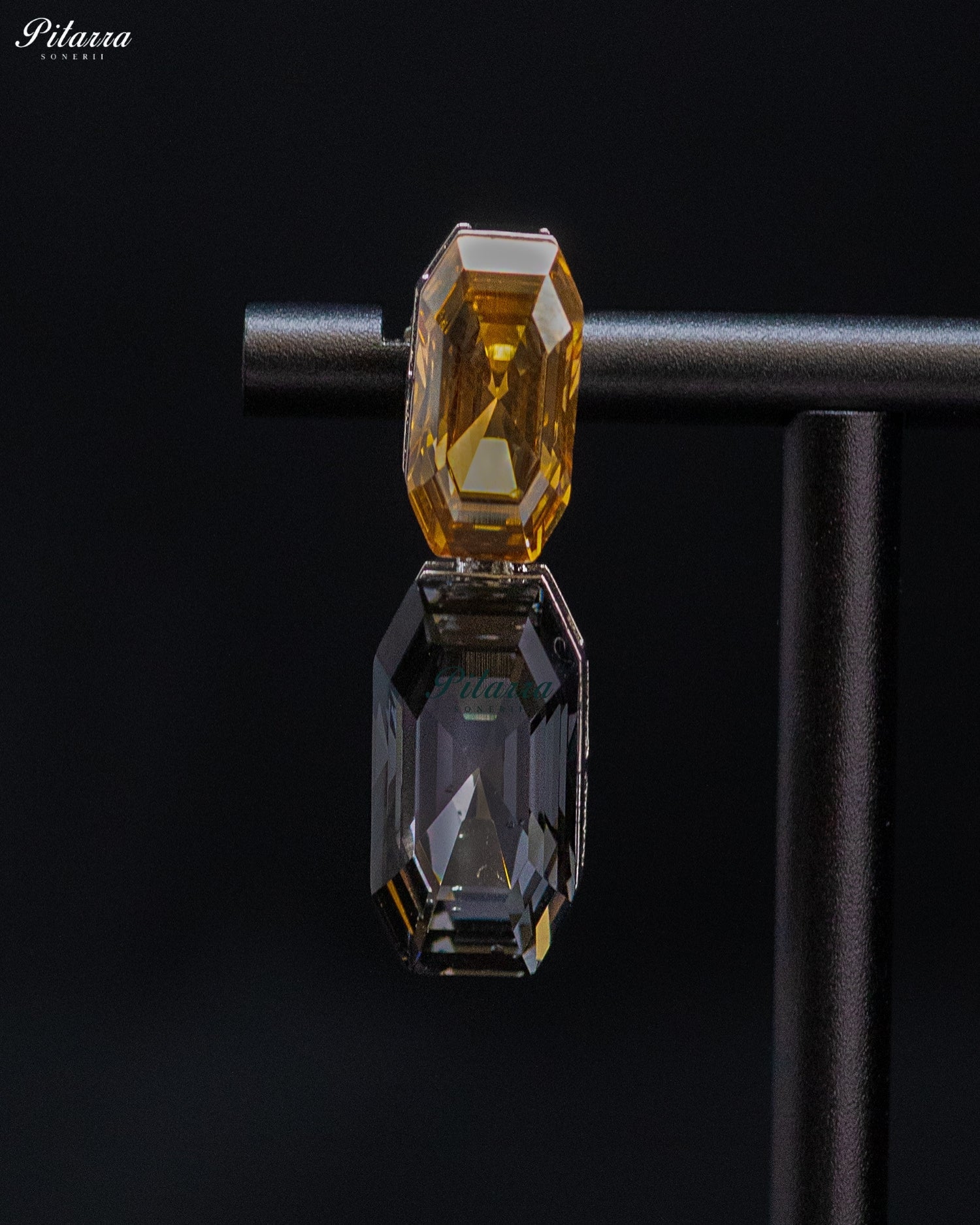 Golden Yellow and Smoky Grey Emerald-Cut Crystal Drop Earrings
