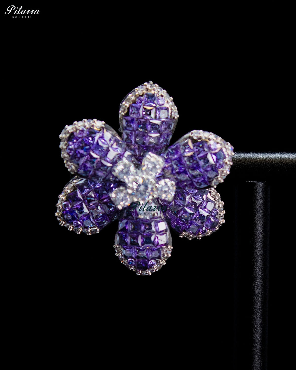 Purple Crystal Flower Stud Earrings