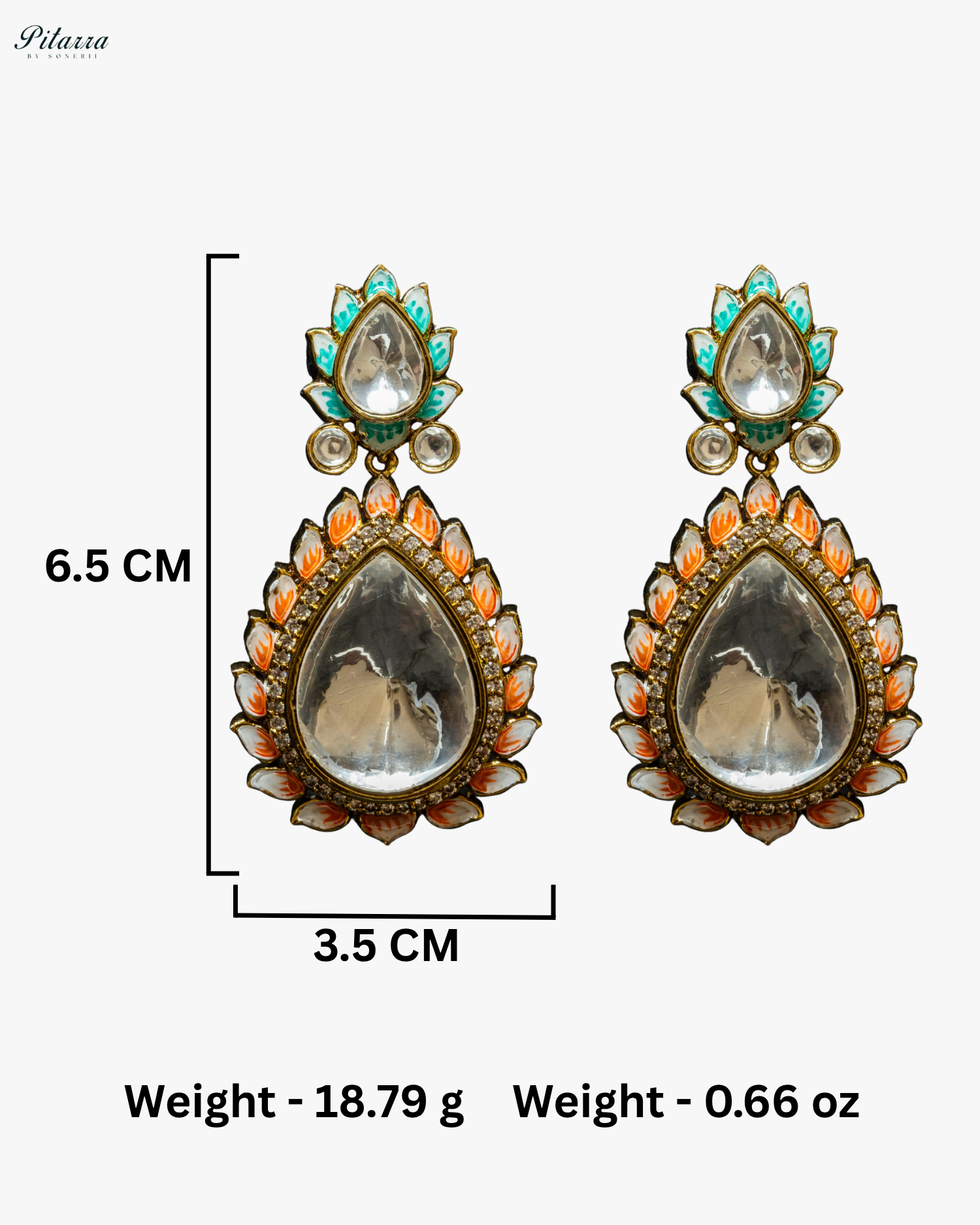 Pitarra Orange Polki Kundan Dangle Earrings