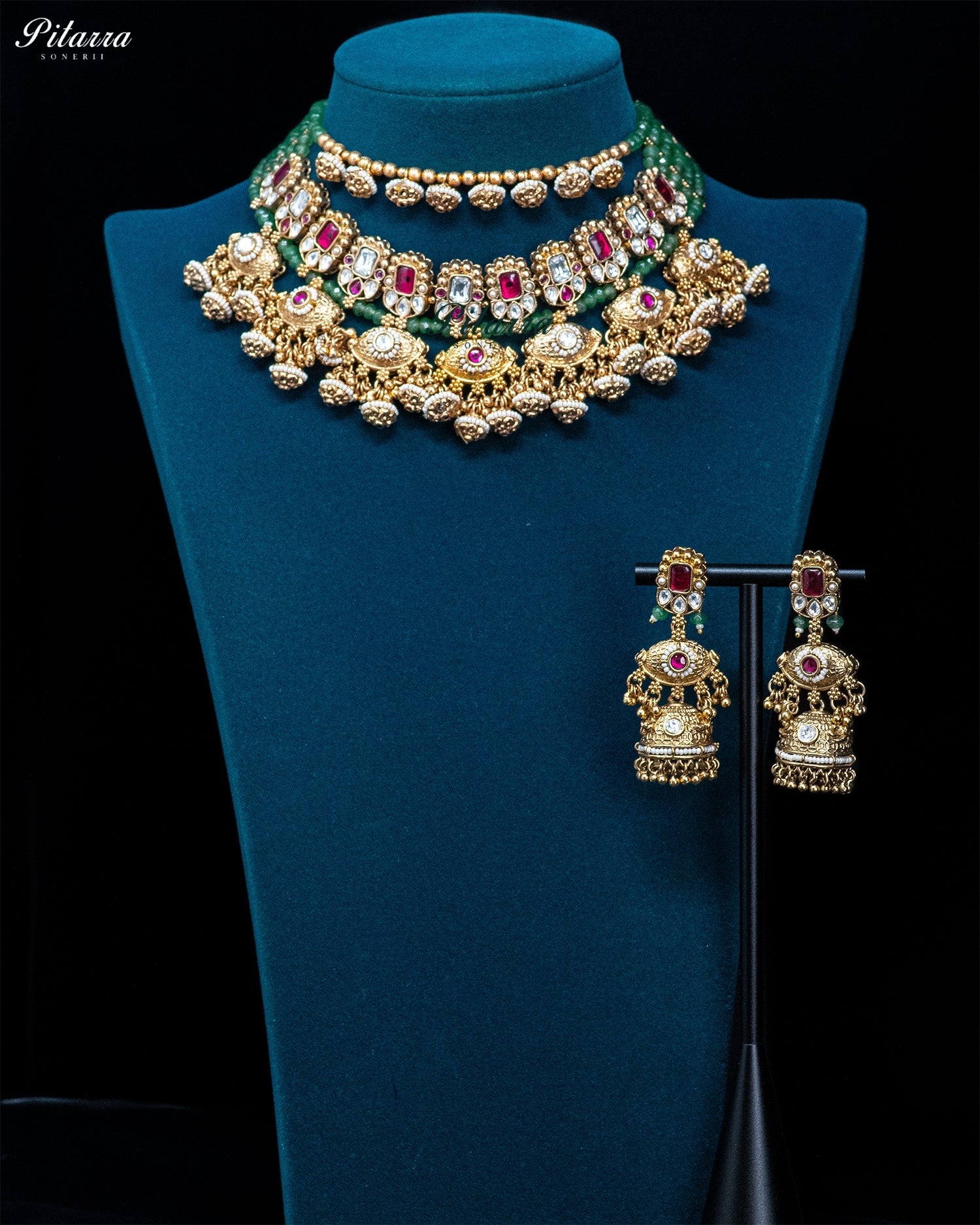 Green Beaded Kundan Choker Necklace Set