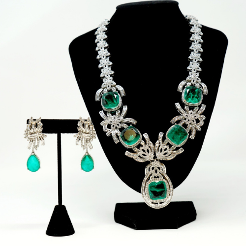 Emerald Fancy Cut CZ Necklace Set
