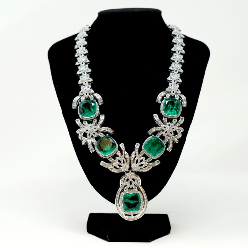 Emerald Fancy Cut CZ Necklace Set