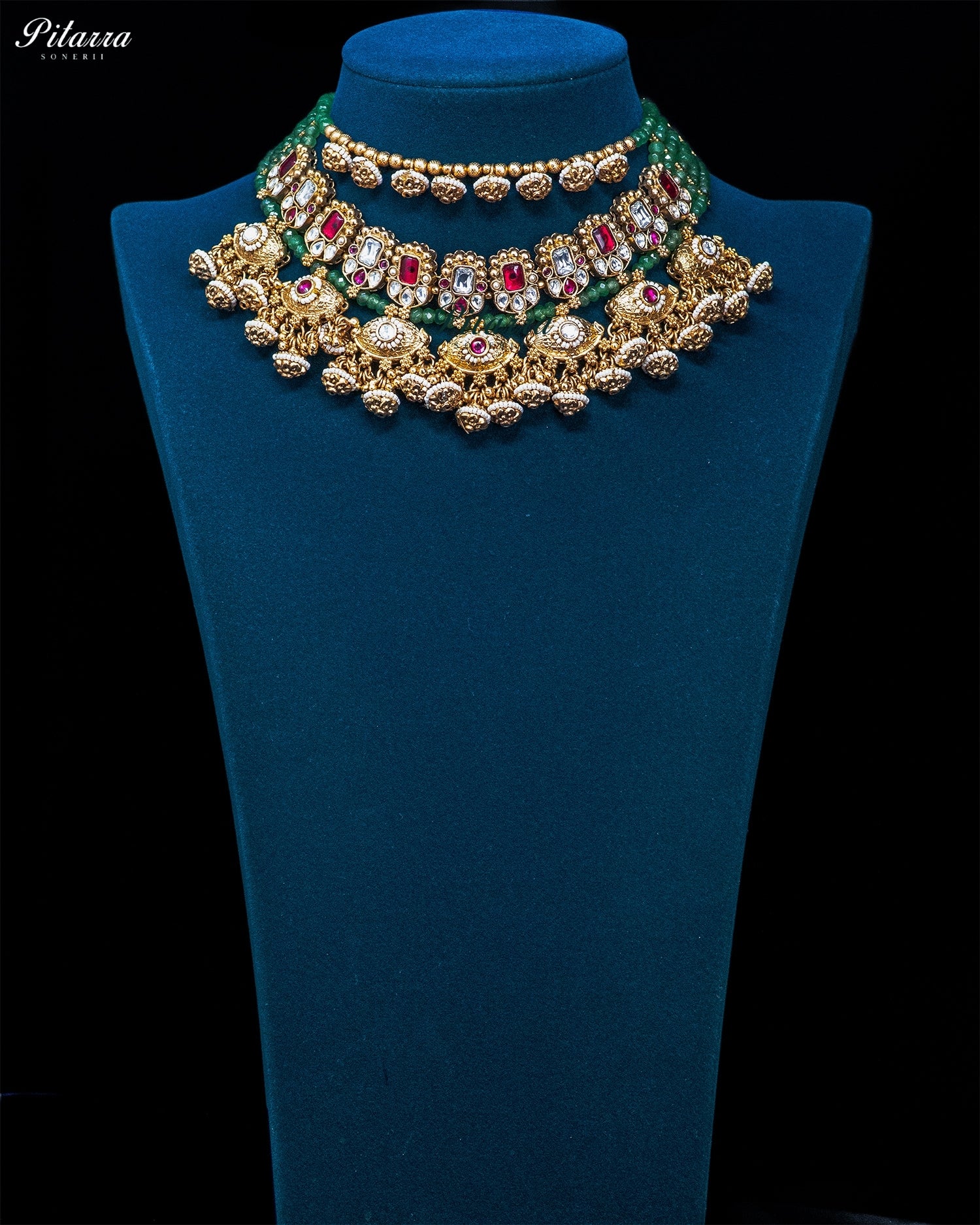Green Beaded Kundan Choker Necklace Set