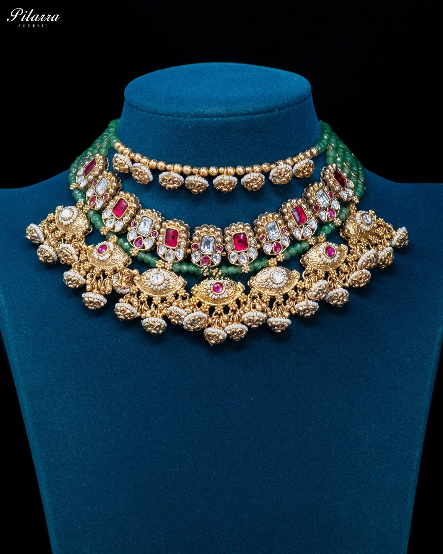 Green Beaded Kundan Choker Necklace Set
