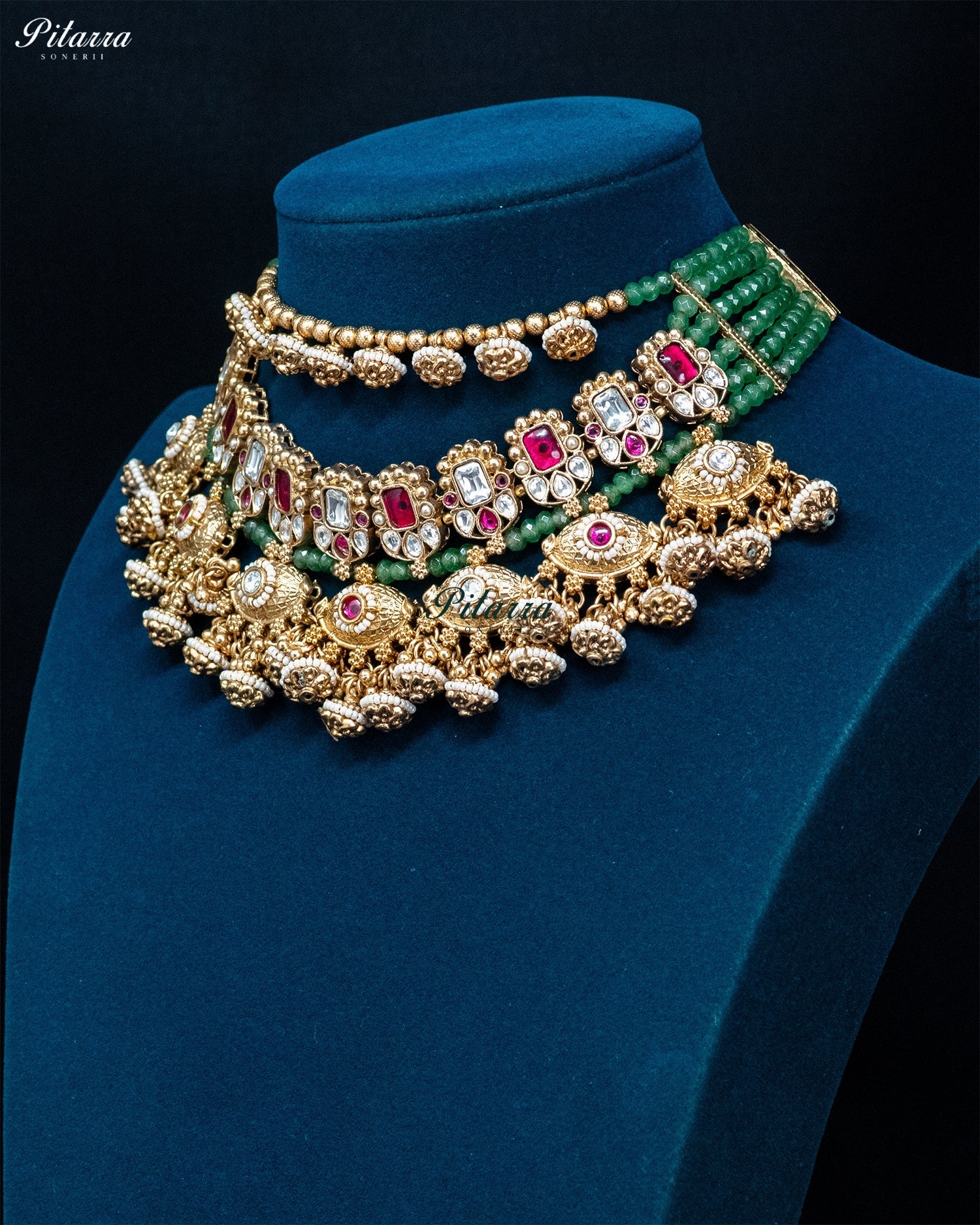 Green Beaded Kundan Choker Necklace Set