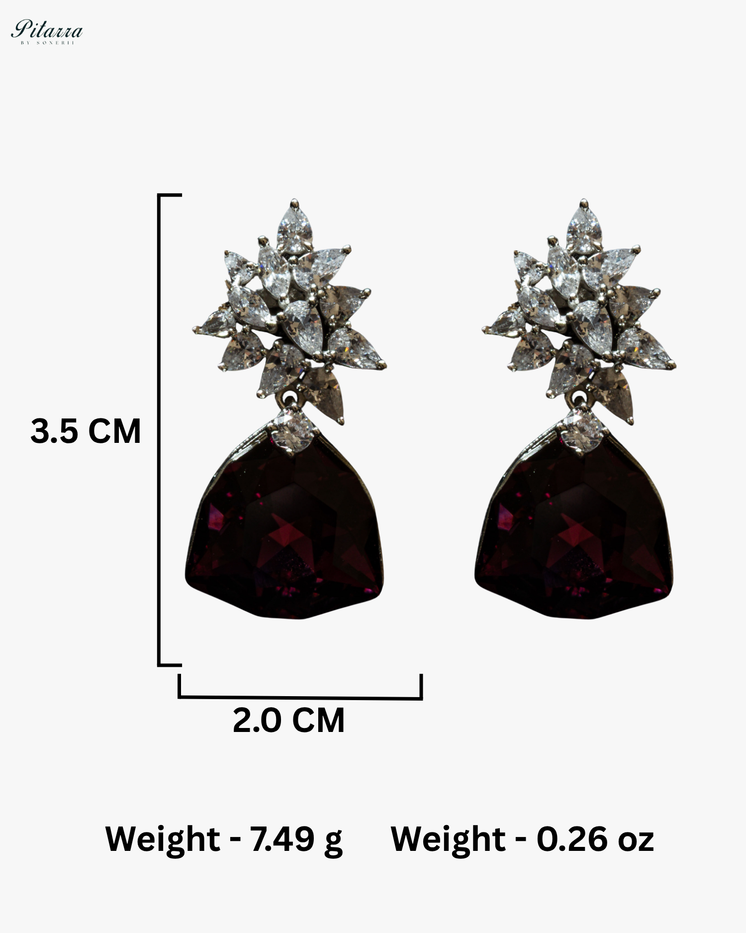 Wine Red Stone Silver Floral CZ Stud Earrings