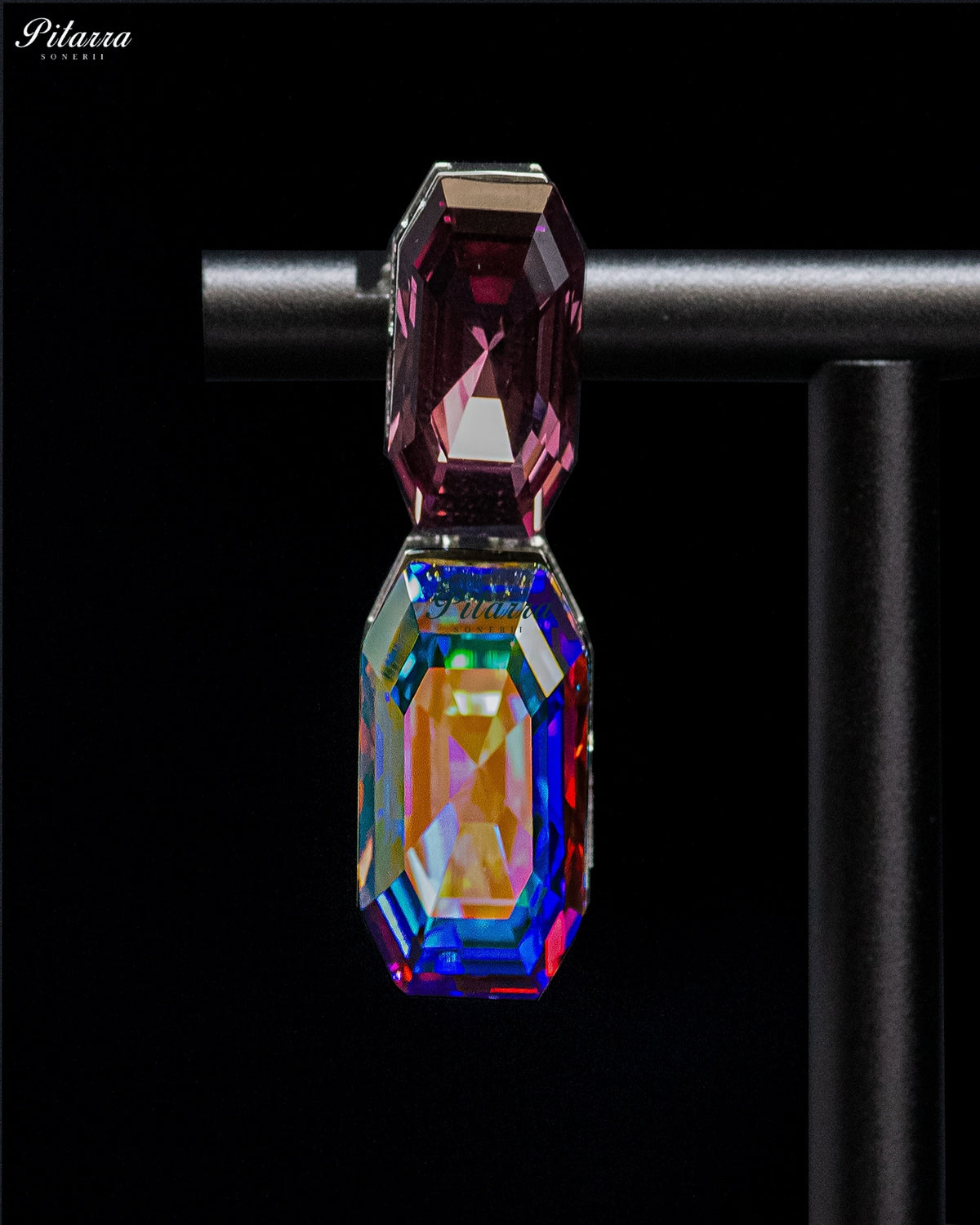 Burgundy and Multicolor Emerald Cut Crystal Drop Earrings