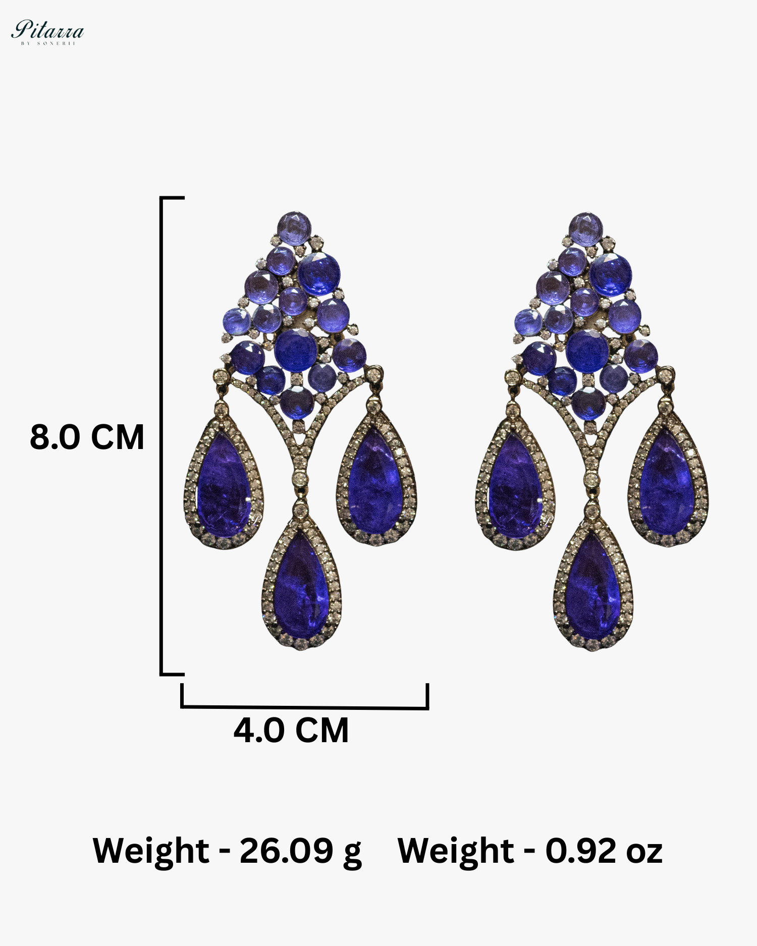 Periwinkle color Stone Three Teardrop Golden Finish CZ Crystal Dangler Earrings