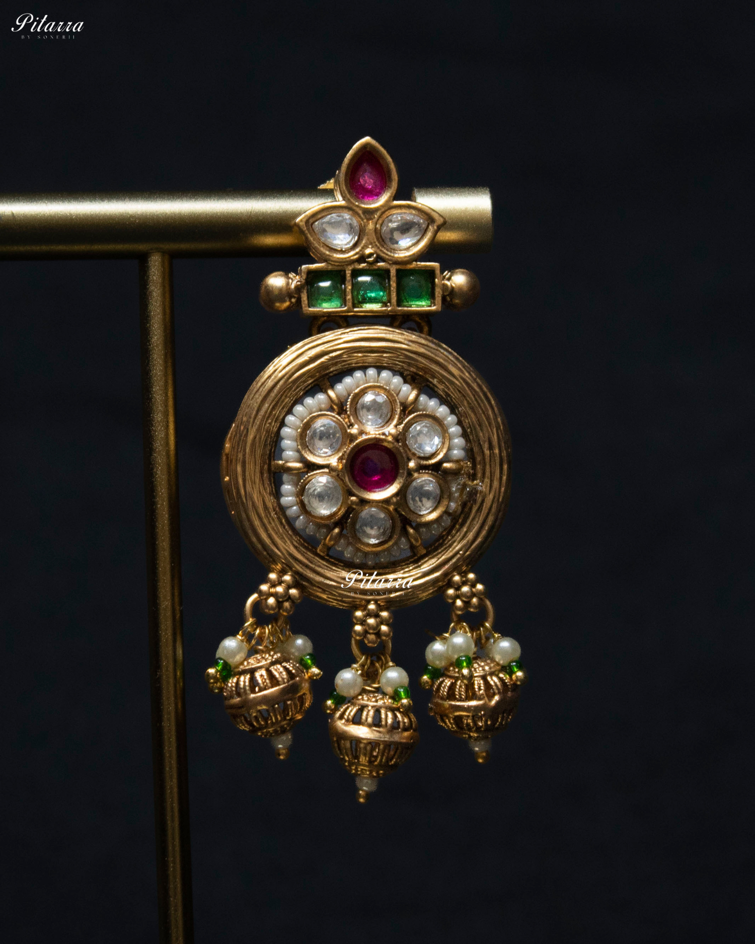 Floral Pink Stone Green Pearl Kundan Choker Set