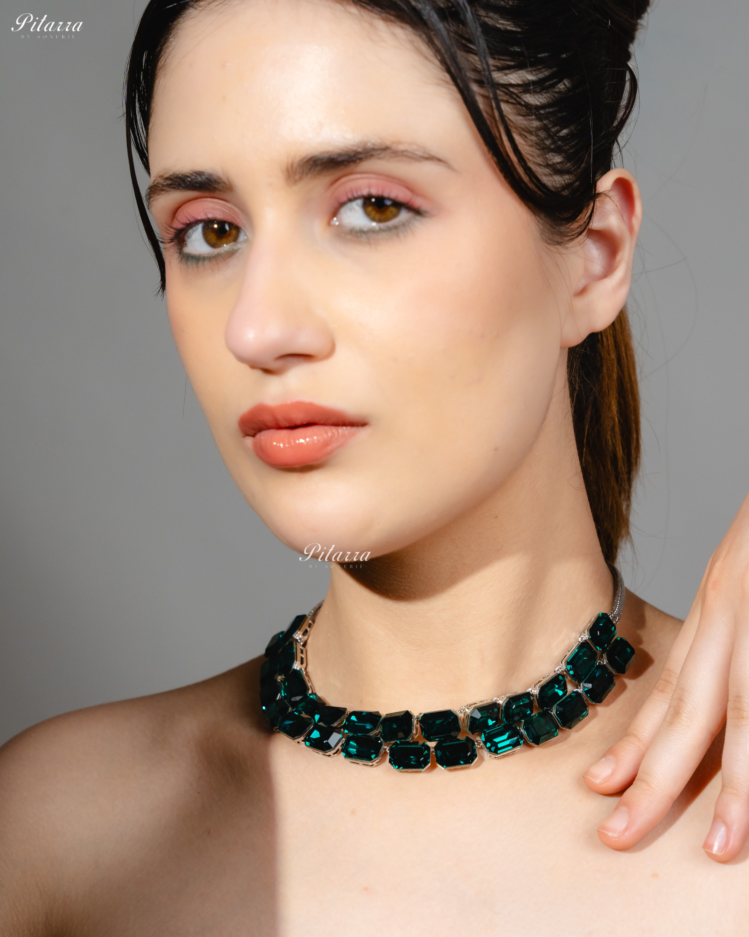 Octagon Cut Two Layer Emerald Oversized Crystal Necklace