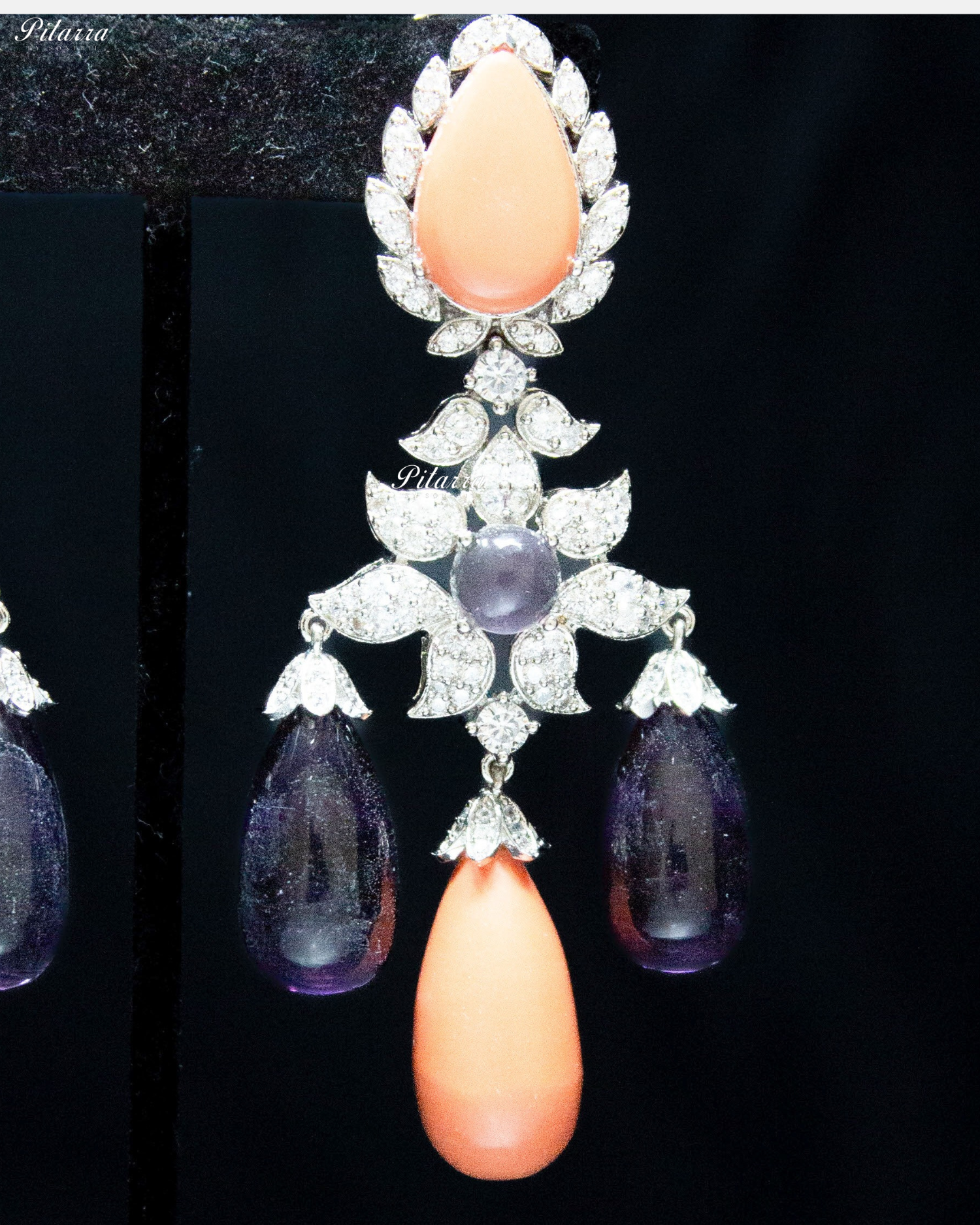 Peach and Amethyst Statement Crystal Dangler Earrings