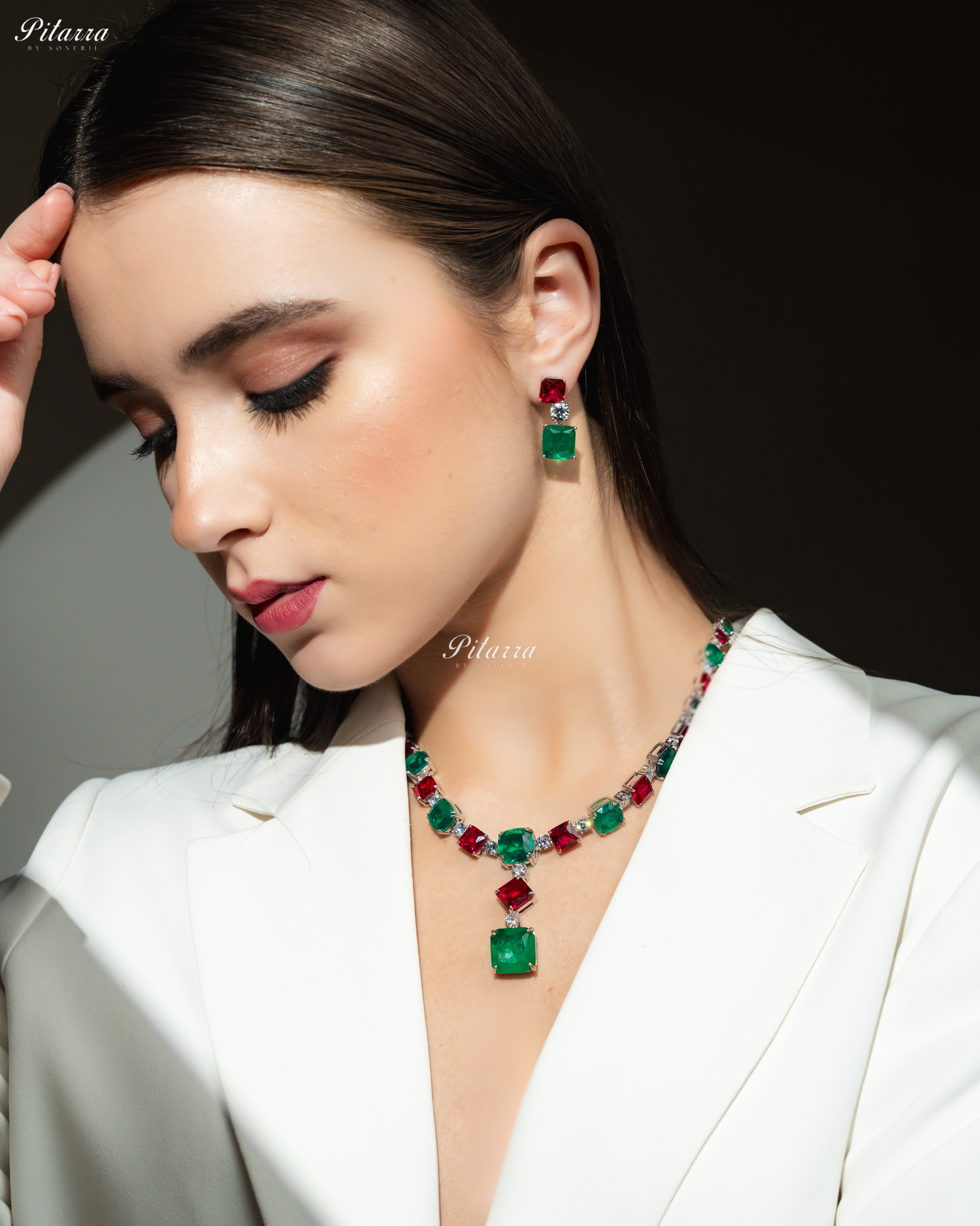 Pink and Emerald Magnifica 92.5 Silver Necklace Set