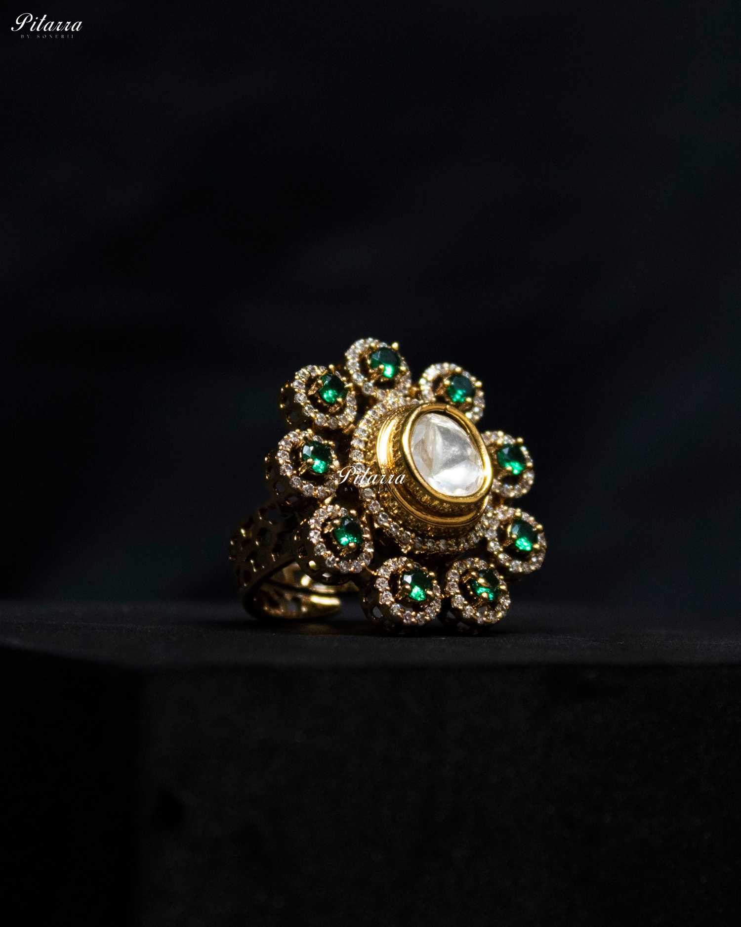 Emerald Stone Gold Finish Moissanite Kundan Choker Set