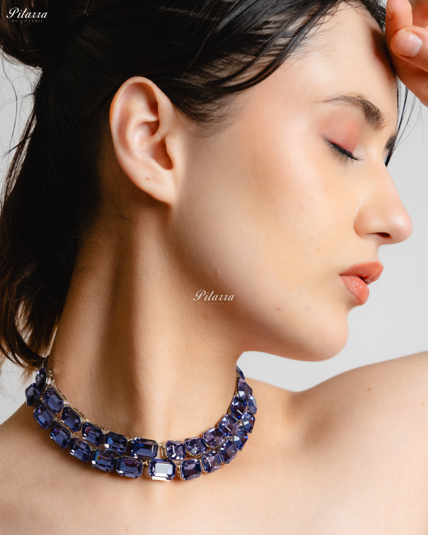 Octagon Cut Two Layer Blue Oversized Crystal Necklace