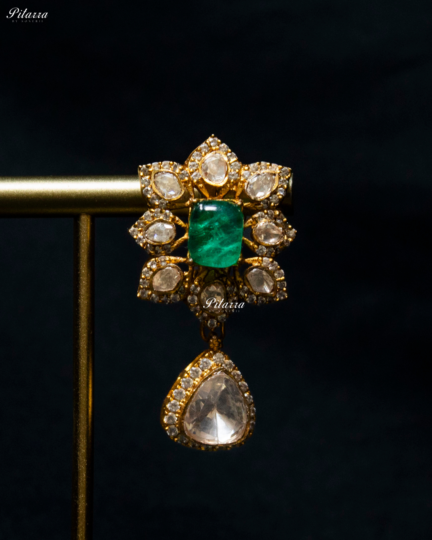 Green Square Stone Victorian Polki Kundan Necklace Set