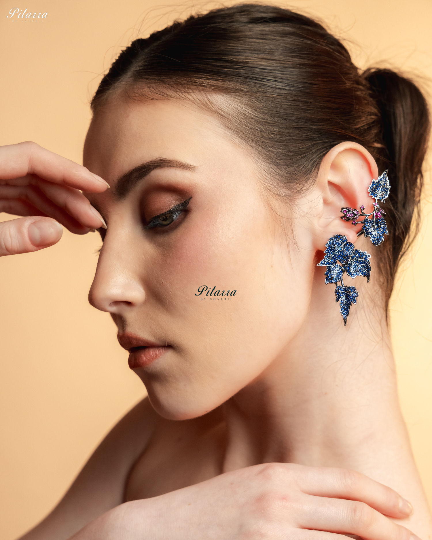 Blue Unique Leaf Shaped Crystal Earrings