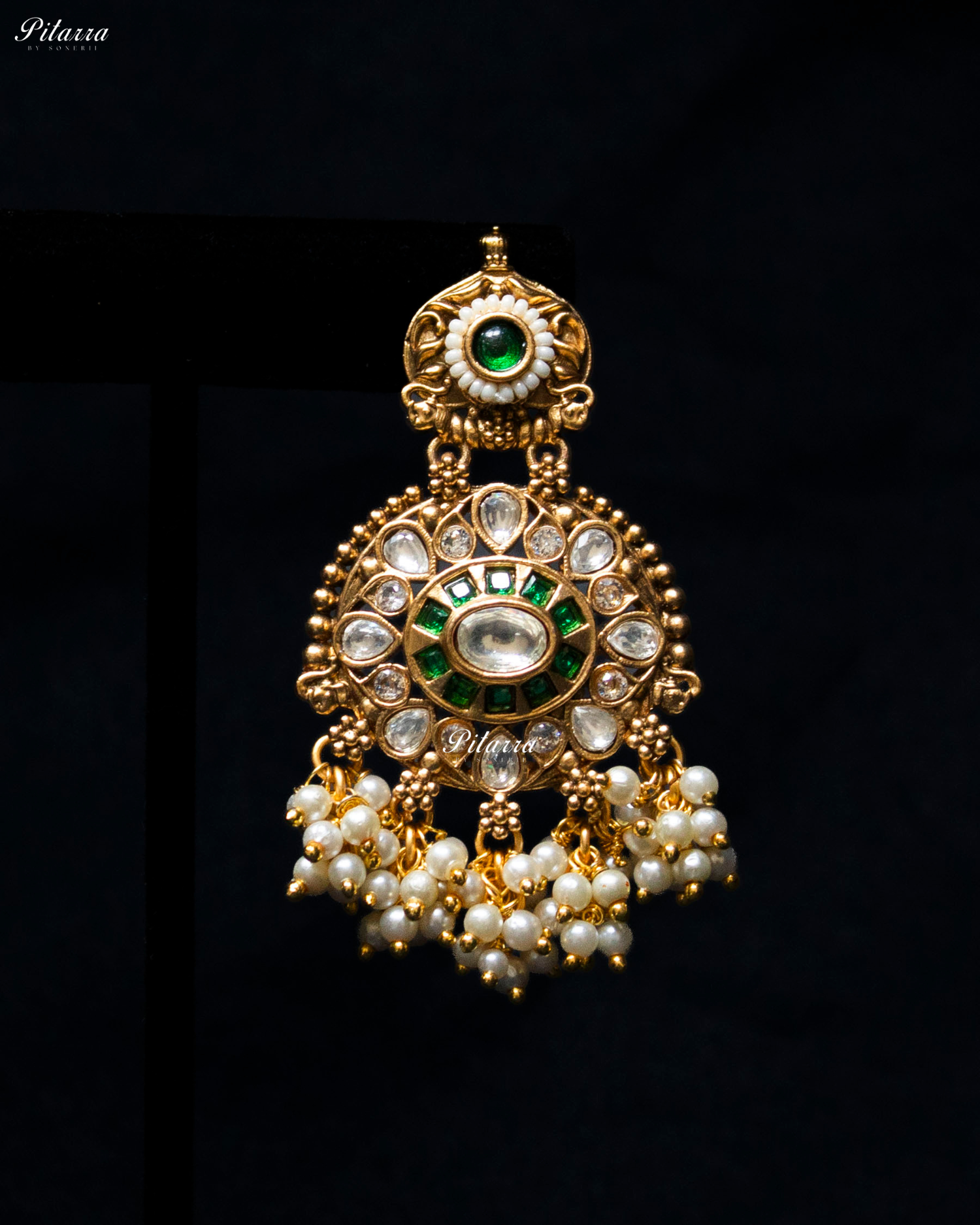 Emerald Stone Handcrafted Rajwadi Kundan Necklace Set