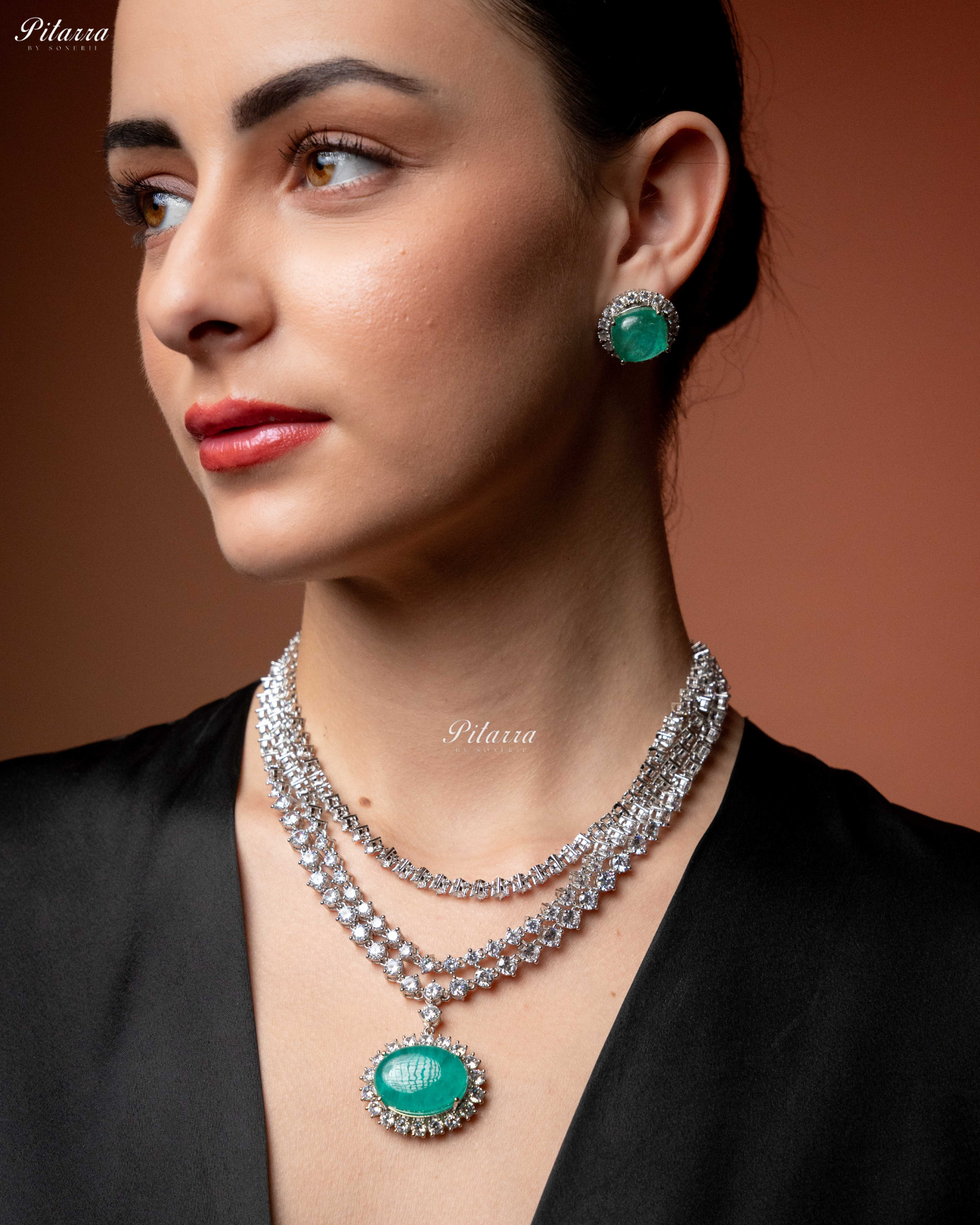 Mint Green Stone Cubic Zirconia Silver Necklace Set