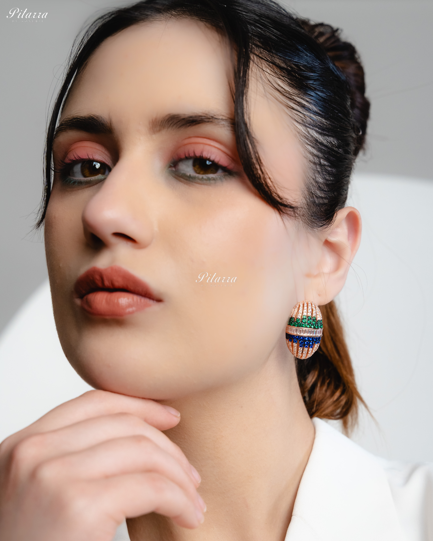 Oval Shaped Golden Pattern 92.5 Silver Stud Earrings