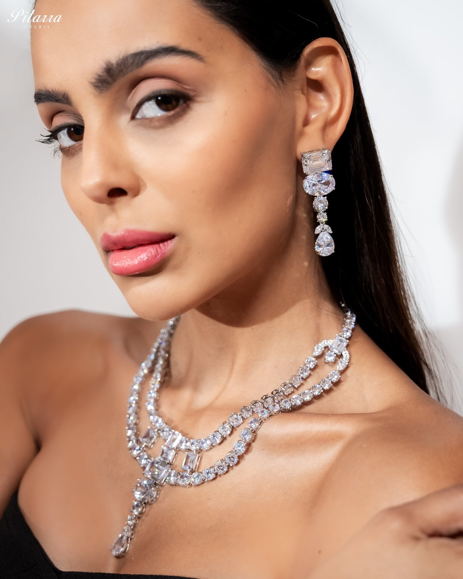 White Diamond Multi-Cut Necklace & Earrings Jewellery Set