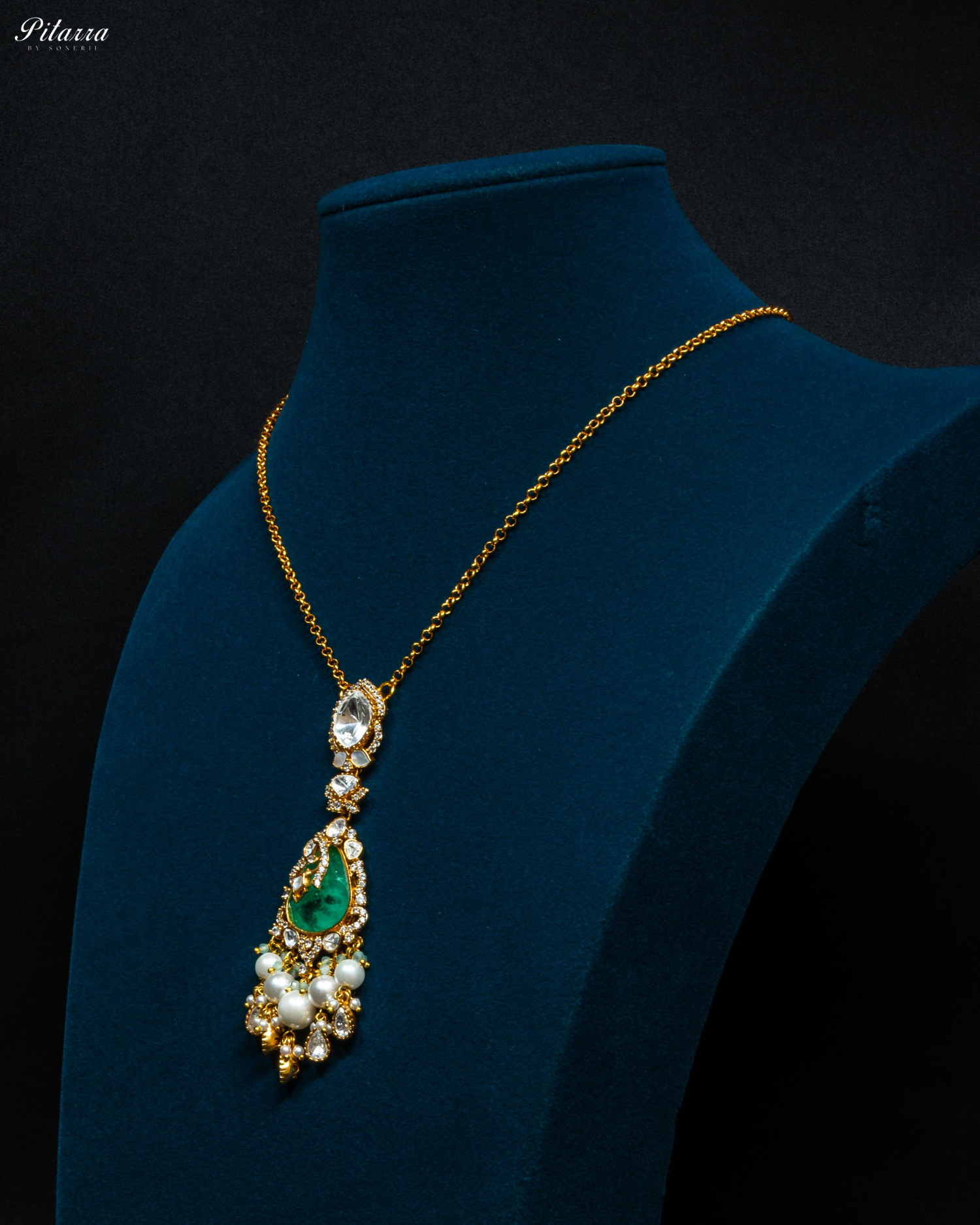 Green Stone Gold Plated Beaded Traditional Necklace Set
