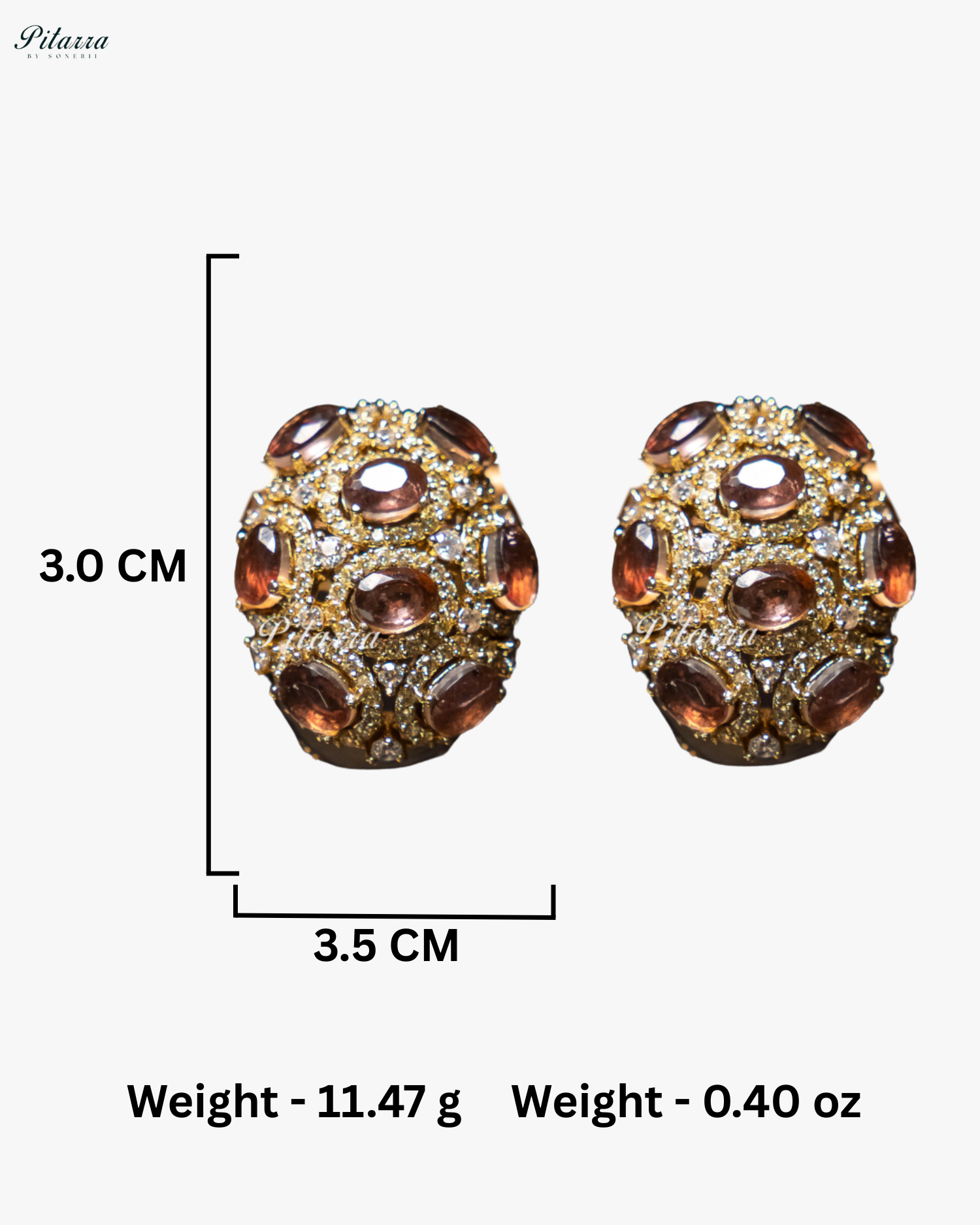 Brown Stone Golden Crystal Stud Earrings