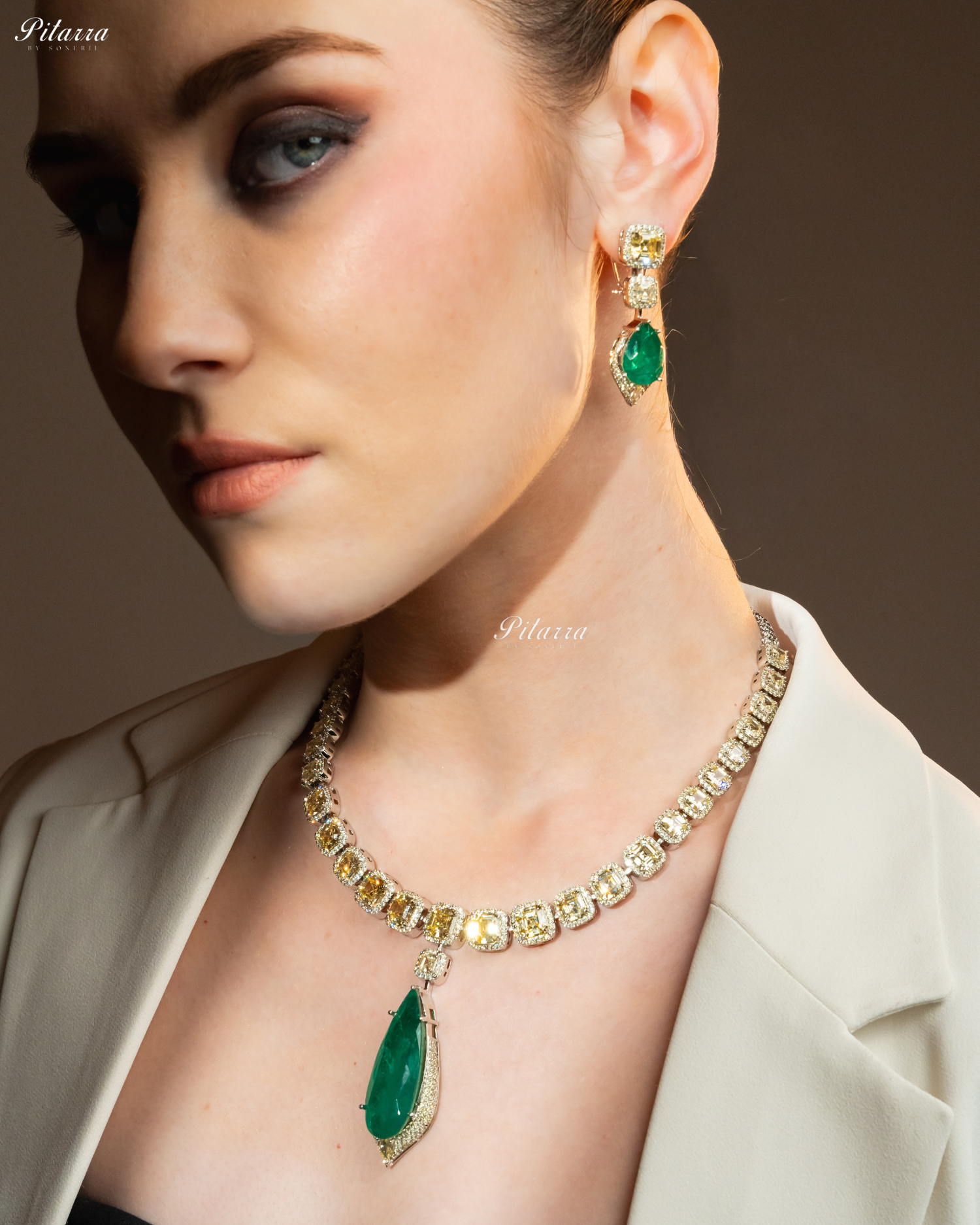 Emerald Crystals Cut Silver Plated Zircon Necklace Set
