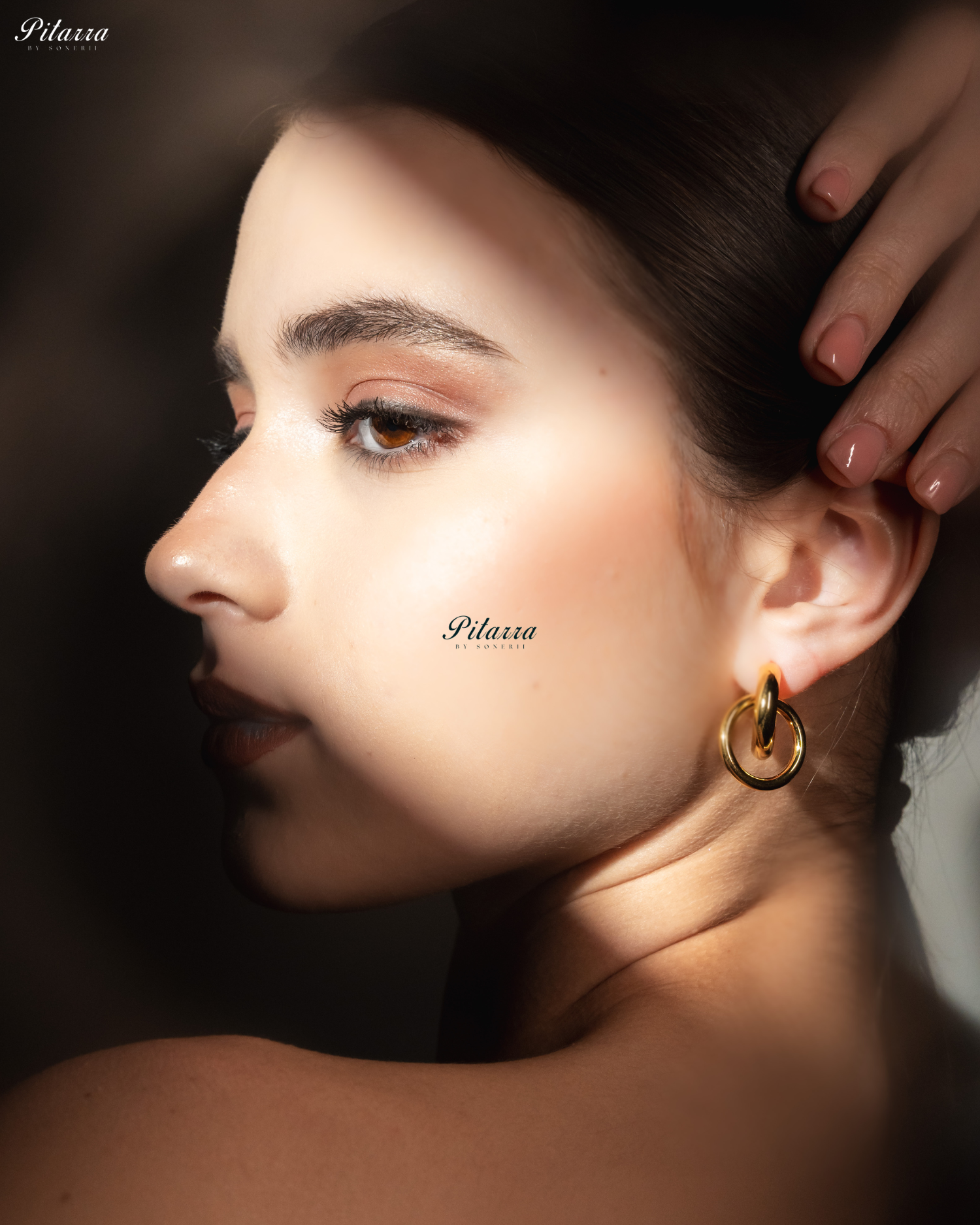 Gold Tone Interlocking Crystal Hoops Earrings